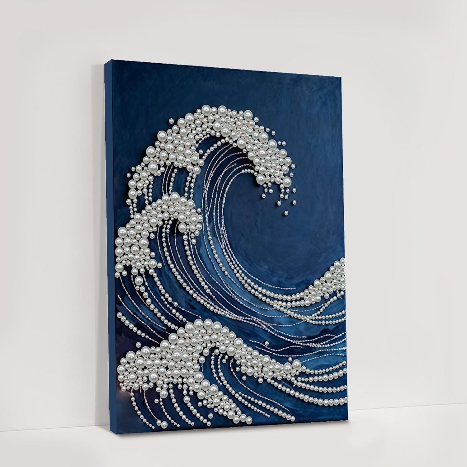 C'eitura Ocean Wave Pearl Diamond Art Painting Kit for Adults, DIY Full Drill Sparkling Seascape Gem Art with Frame 11.8x15.75 Inch, Coastal Home Wall Decor, Calming Beach Themed Craft Gift