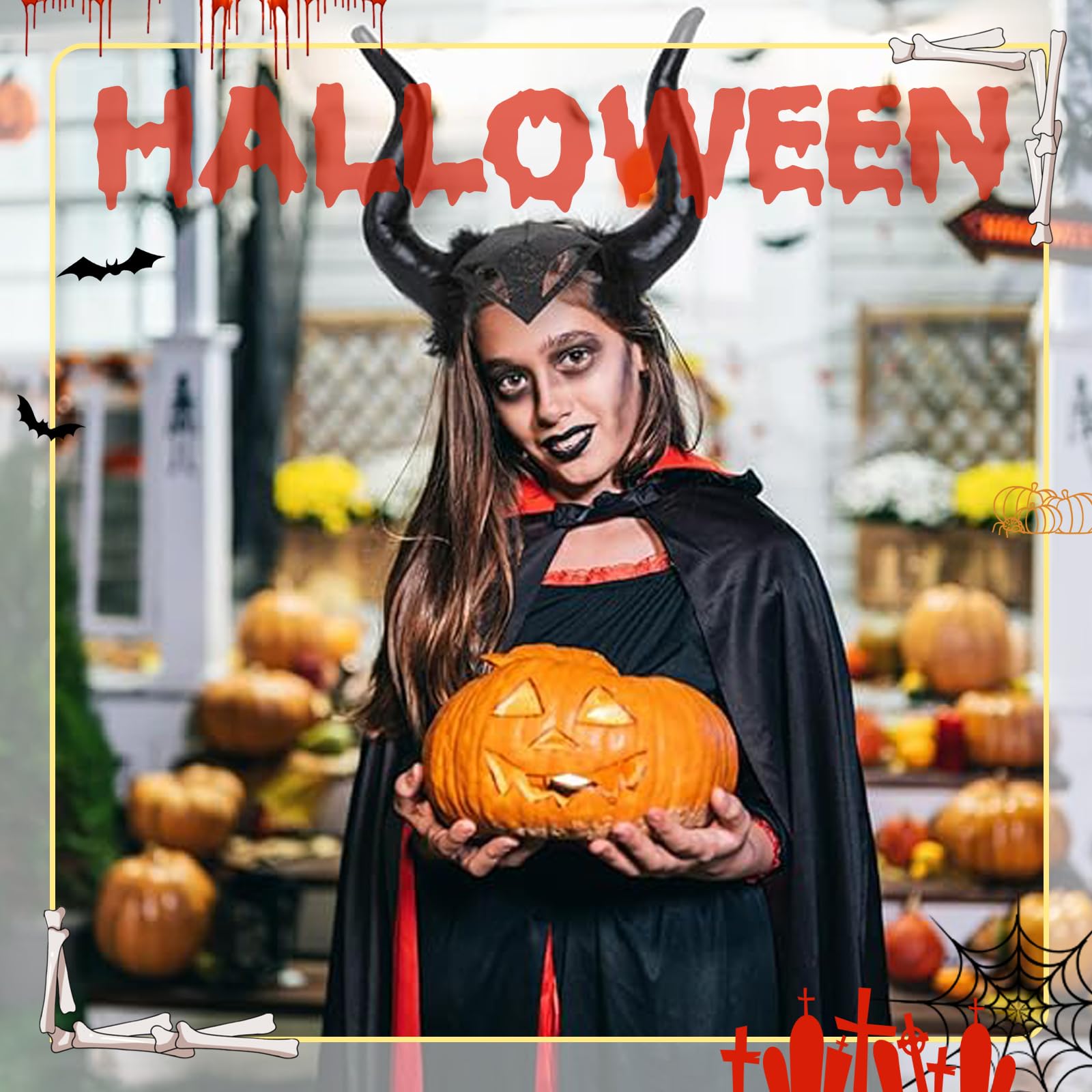 3 Pezzi Corna Diavolo Halloween Fascia Corno Demone Costume Donna Regina Nere Copricapo con Collana Pizzo Corna Diavolo Gotico Antilope per Carnevale Cosplay Halloween