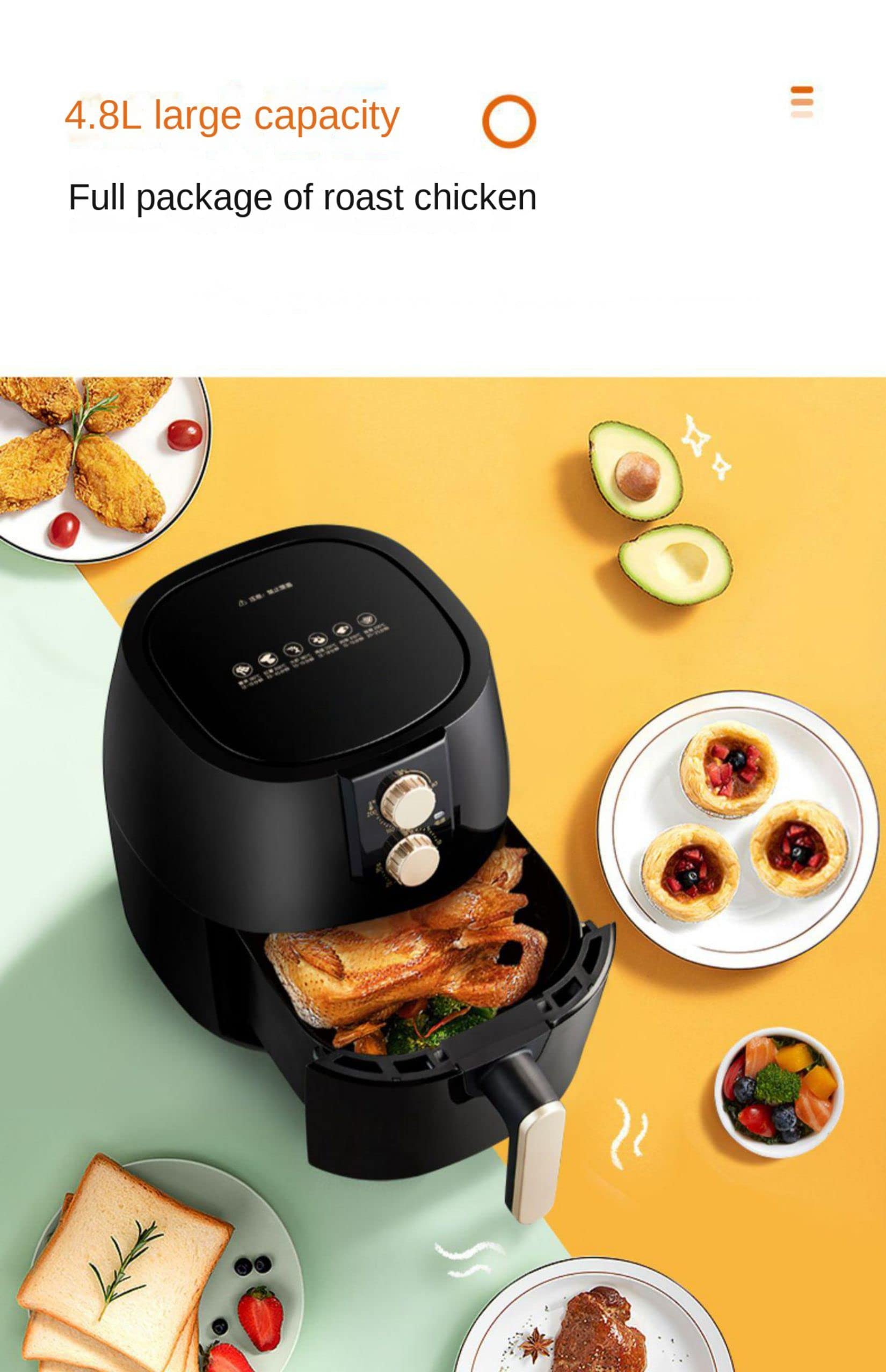 4.8L Frytkownice powietrzne 1500 W Szybki obieg powietrza Maks. 200 ℃ Timery Kompaktowe frytkownice Piekarnik Nieprzywierająca z ustawieniem Bezolejowa frytownica Niski poziom hałasu