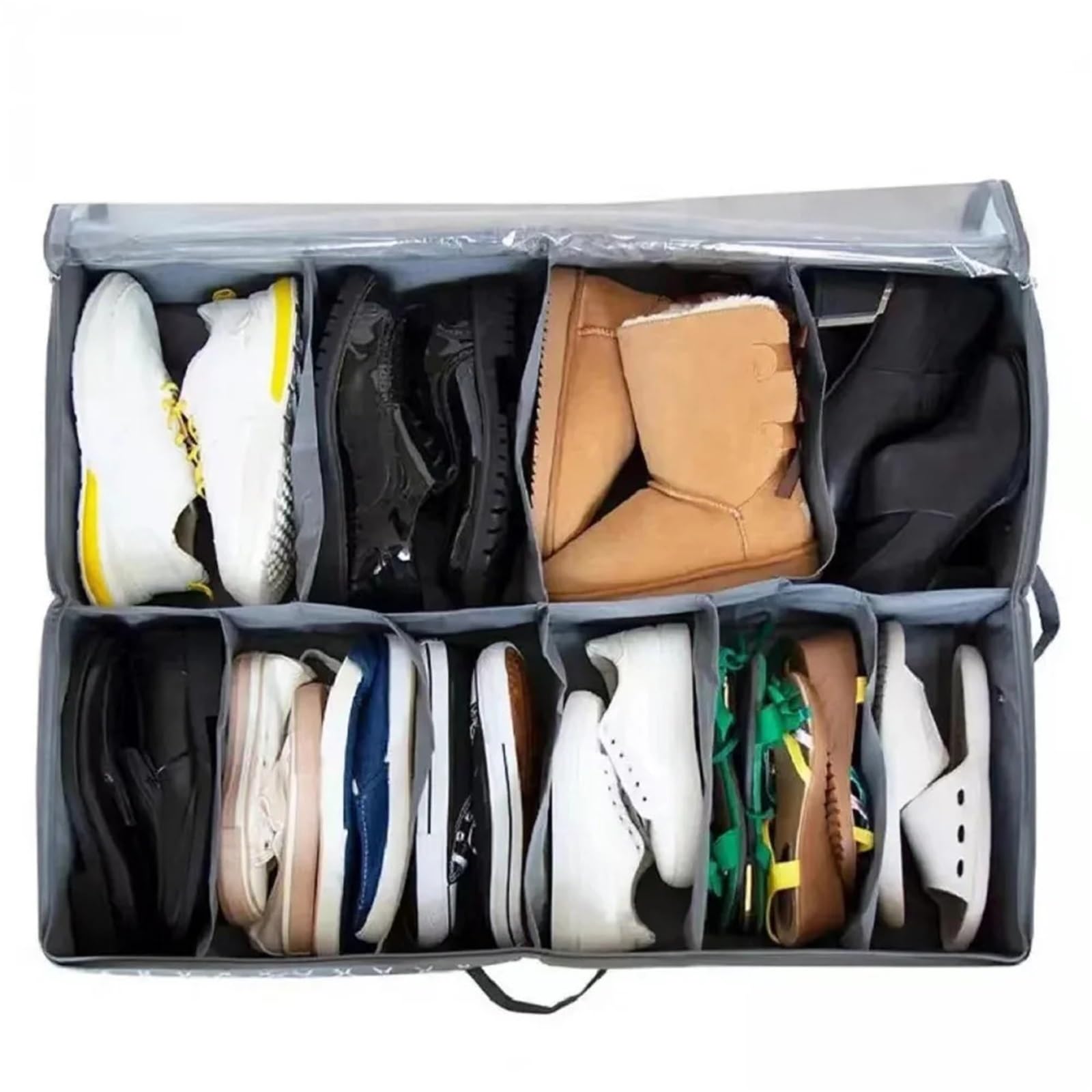 Organizzatore Di Scarpe Sotto Il Letto Scatola portaoggetti in tessuto non tessuto pieghevole for riporre le scarpe sotto il letto con 12 griglie, con finestra trasparente for scarpe salvaspazio Per R