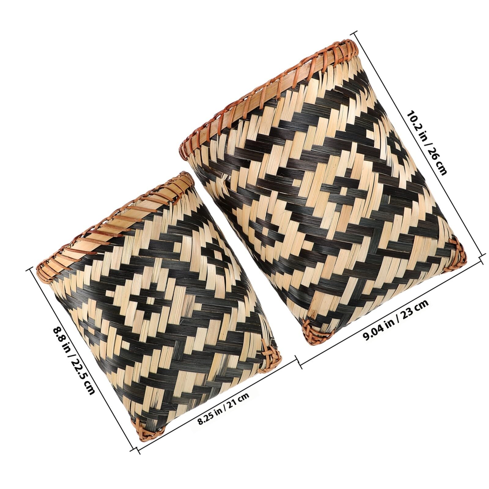 UKCOCO Cestino Intrecciato in Bambù 2 Pezzi Set, Porta Carta Straccia e Portaoggetti Decorativo per Casa, Bagno e Soggiorno, Capacità Elevata, Leggero e Facile da Pulire, Stili multipli