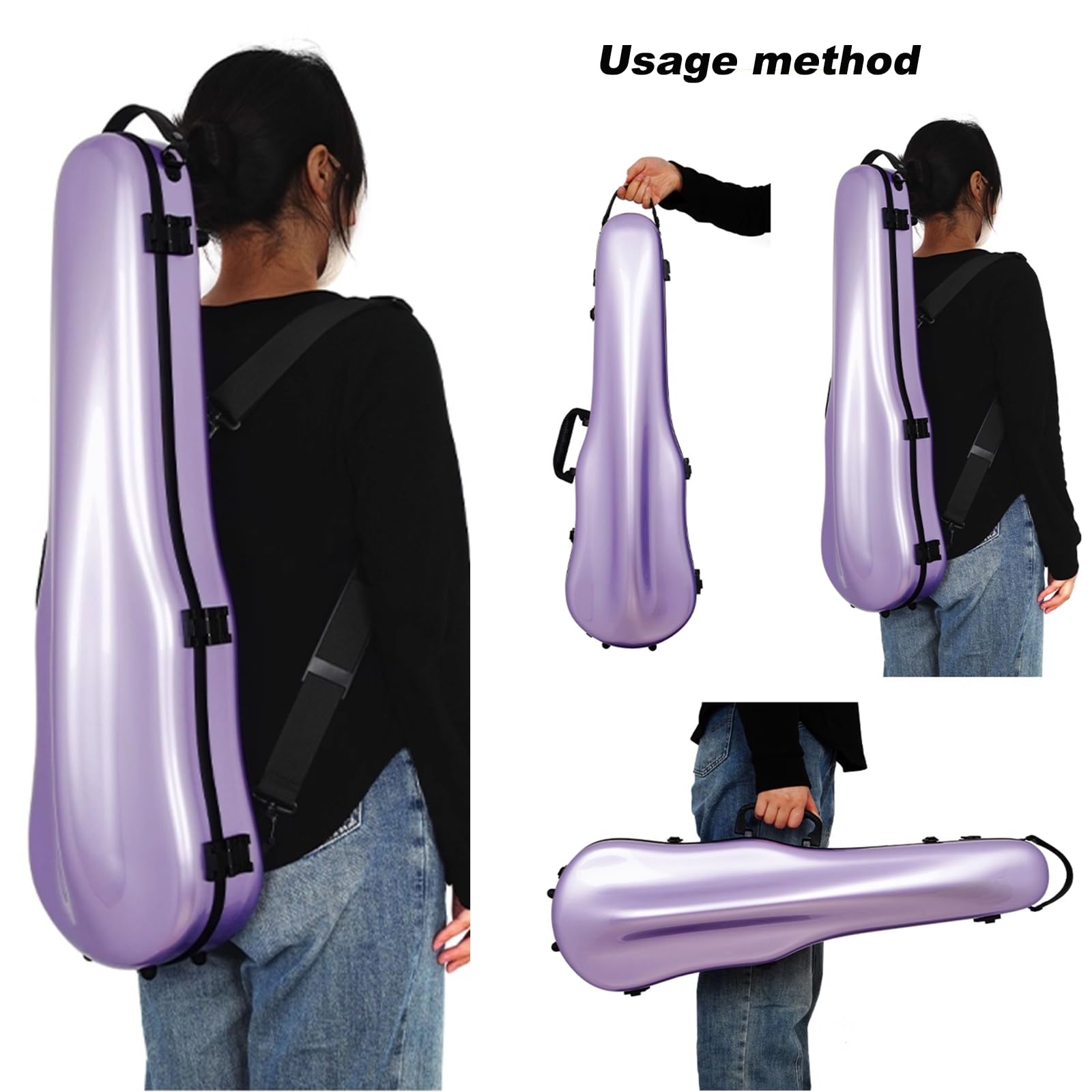 Estuche de policarbonato para violín para instrumentos de tamaño 3/4 y 4/4, carcasa rígida protectora ligera con interior suave y correas de transporte, K