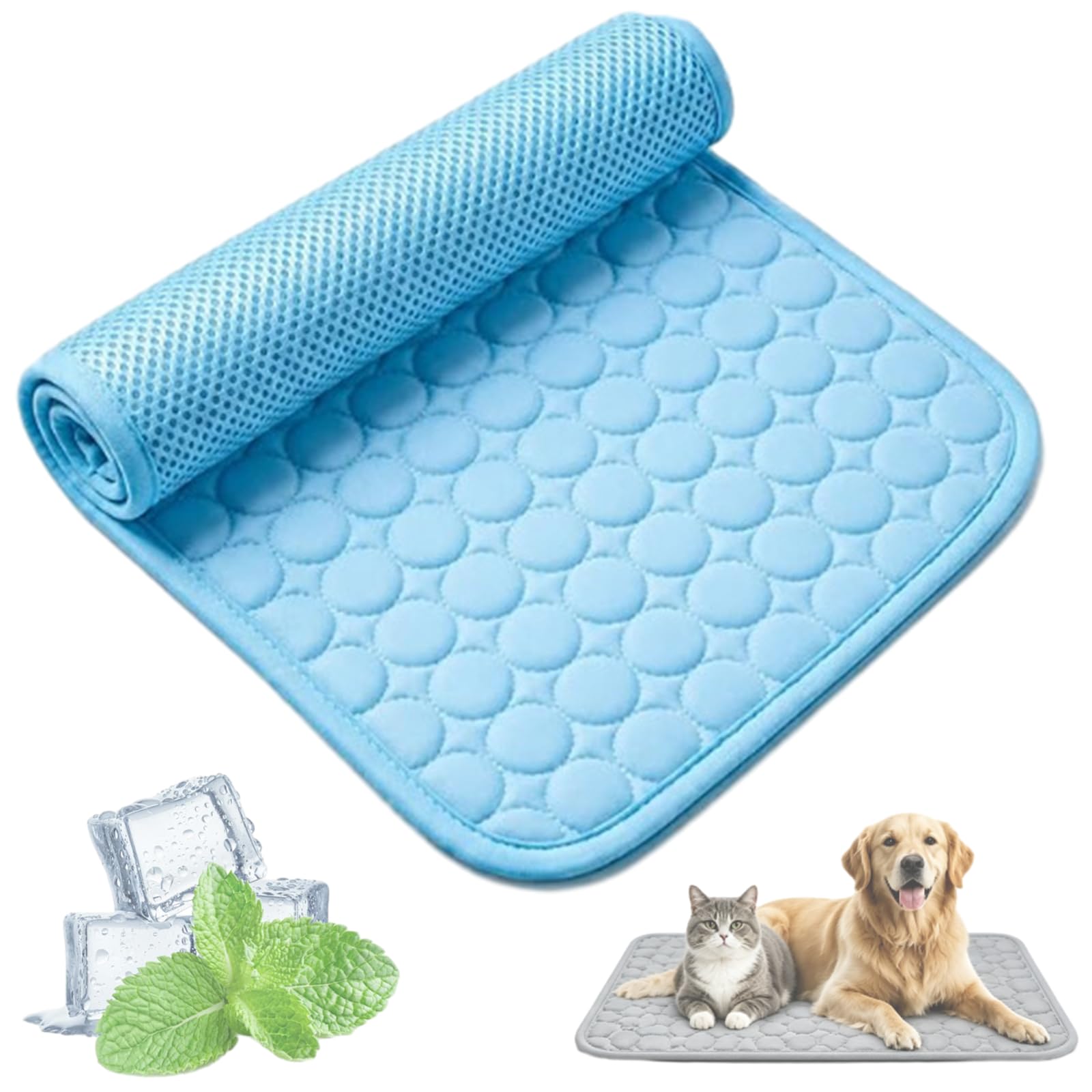 The Dog Hub Arctic Cooling Dog Mat, Washable Pet Cooling Mat for Dogs & Cats, Summer Cooling Sleeping Pad, Portable Cooling Bed for Indoor, Outdoor, Car Seats (blue, L)