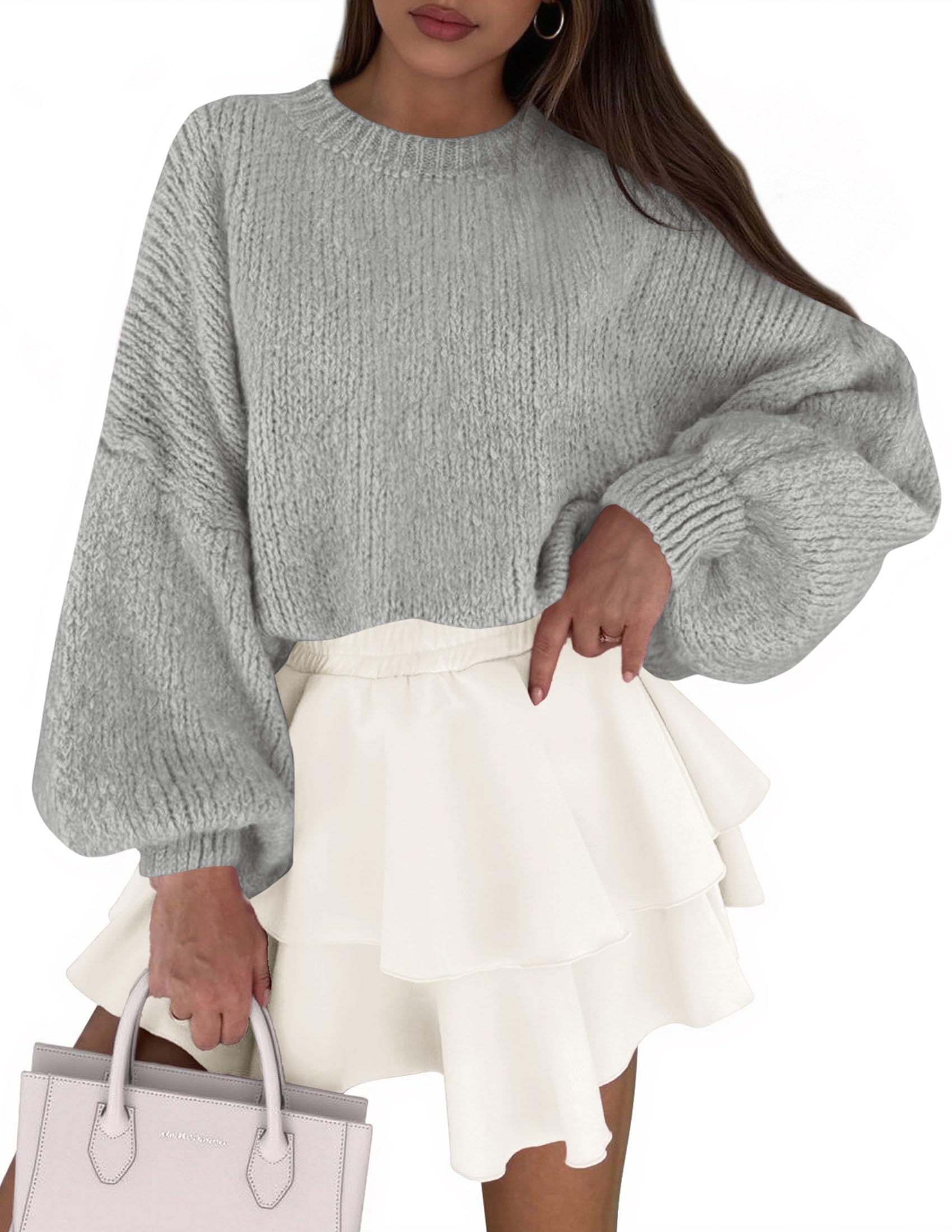 PRETTYGARDEN Sweaters for Women 2026 Fall Chunky Knit Long Sleeve Crew Neck Oversized Pullover Tops Winter Fashion Clothing