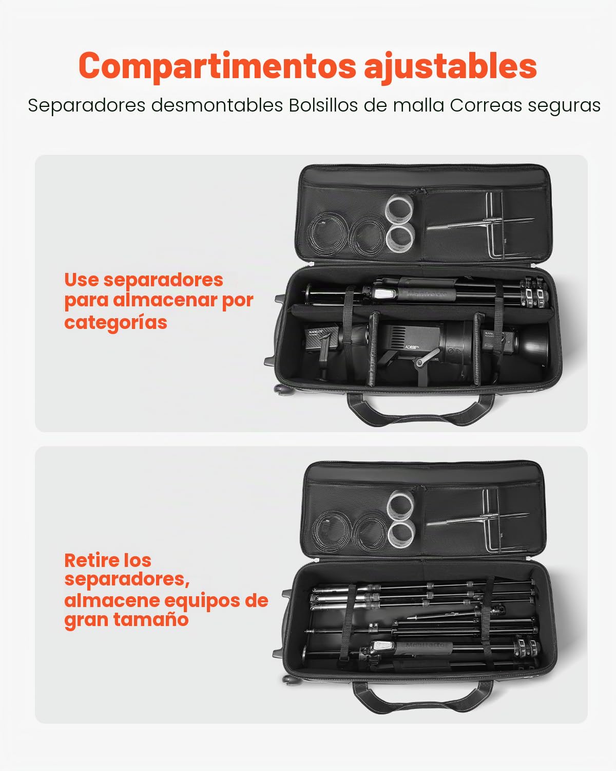 VEVOR Estuche con Ruedas para Equipo de Estudio 91 x 30 x 35,5 cm, Bolsa con Ruedas para Cámara, Correas, Asa Acolchada en el Compartimento para Soportes de Iluminación, Trípodes y Telescopios, Negro