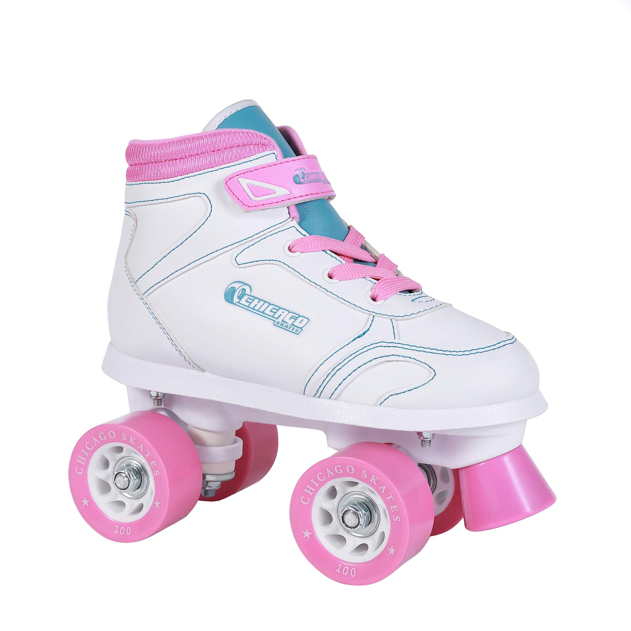 Chicago Girls Sidewalk Roller Skates – White Youth Quad Skates, High-Top Design, Beginner-Friendly, Durable Polyurethane Wheels, Indoor & Outdoor Use