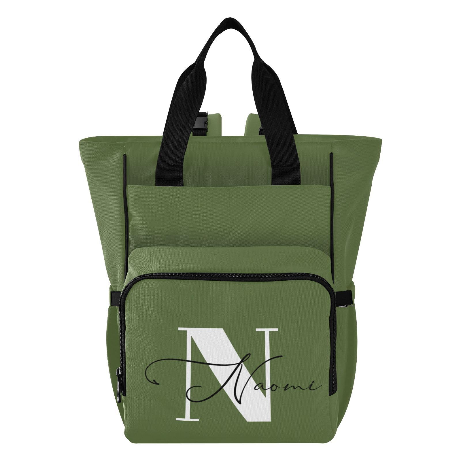 MCHIVER Dark Green Custom Diaper Bag Backpack Large Capacity Personalized Baby Bags with Insulated Pockets Maternity Mommy Bag for Baby Boys Baby Girls