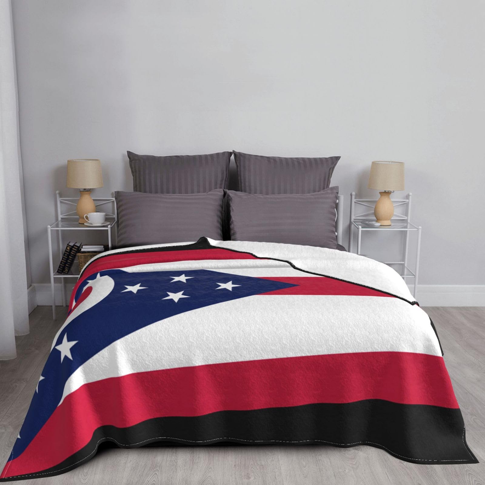 Manta de viaje portátil de 80 x 60 pulgadas, suave, resistente a las arrugas, plegable, exquisita impresión de la bandera del estado de Ohio