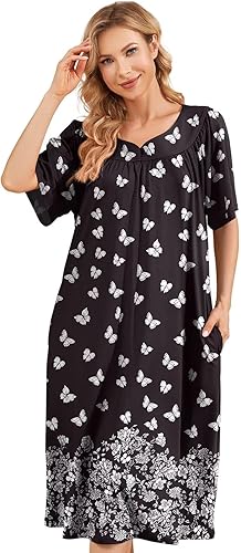Vestidos de Casa para Mujer con Bolsillos Moo Moo Camisa de Noche Manga Corta Mumu Vestido de Salón S-3XL