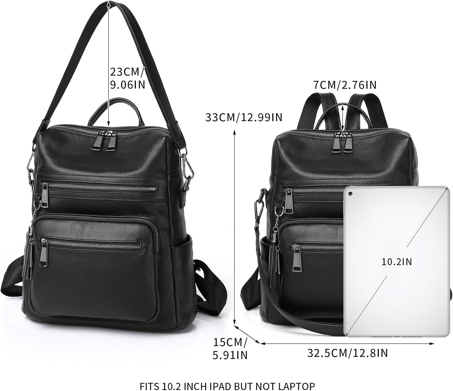 Genuine Leather Backpack Purse For Women Black Real Soft Leather Fashion Designer Convertible Ladies Shoulder Bag - Image 6