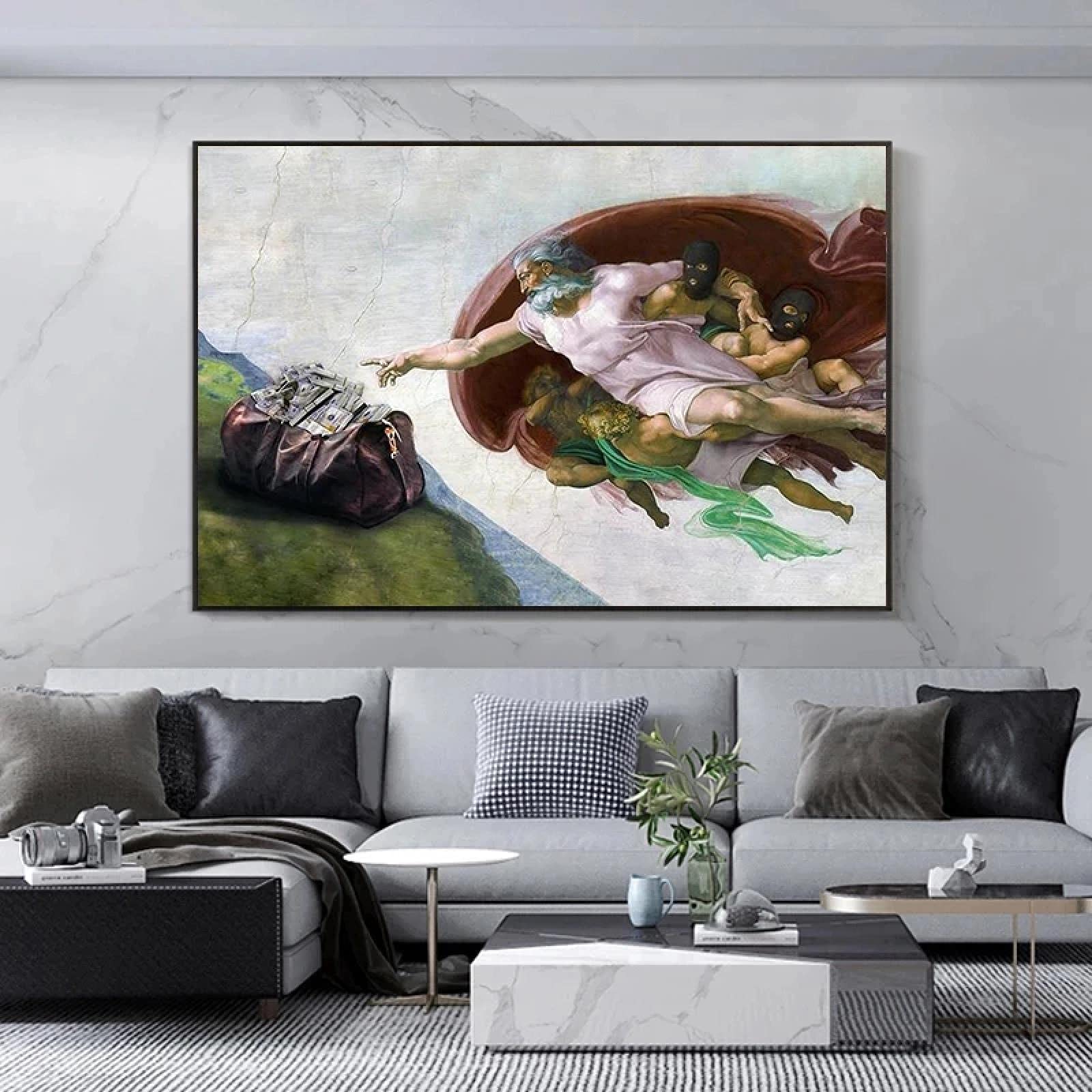 Amazon.co.jp: 有名な絵画神の手面白いポスターとプリントキャンバス