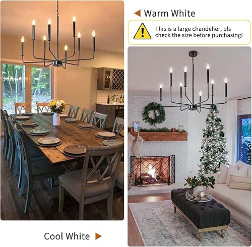 Miniatura 2 de JWLUYN Candelabro negro, 8 luces modernas de granja para comedor, luz industrial rústica para comedor, luz industrial sobre mesa, hermosas luces de