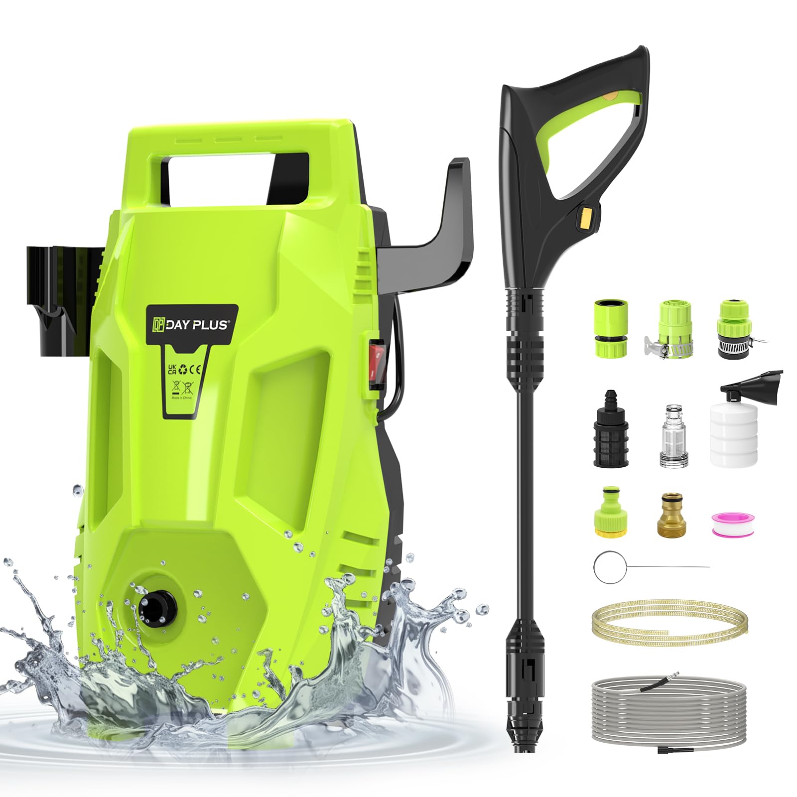 VickyHome Electric Pressure Washer, 1500W Jet Washers High Pressure Washers Car Wash, 5.5M Long Cable Power Washers Car Pressure Washer for Patio And Car, 7M Outlet Pipe, 2M Inlet Pipe, Yellow