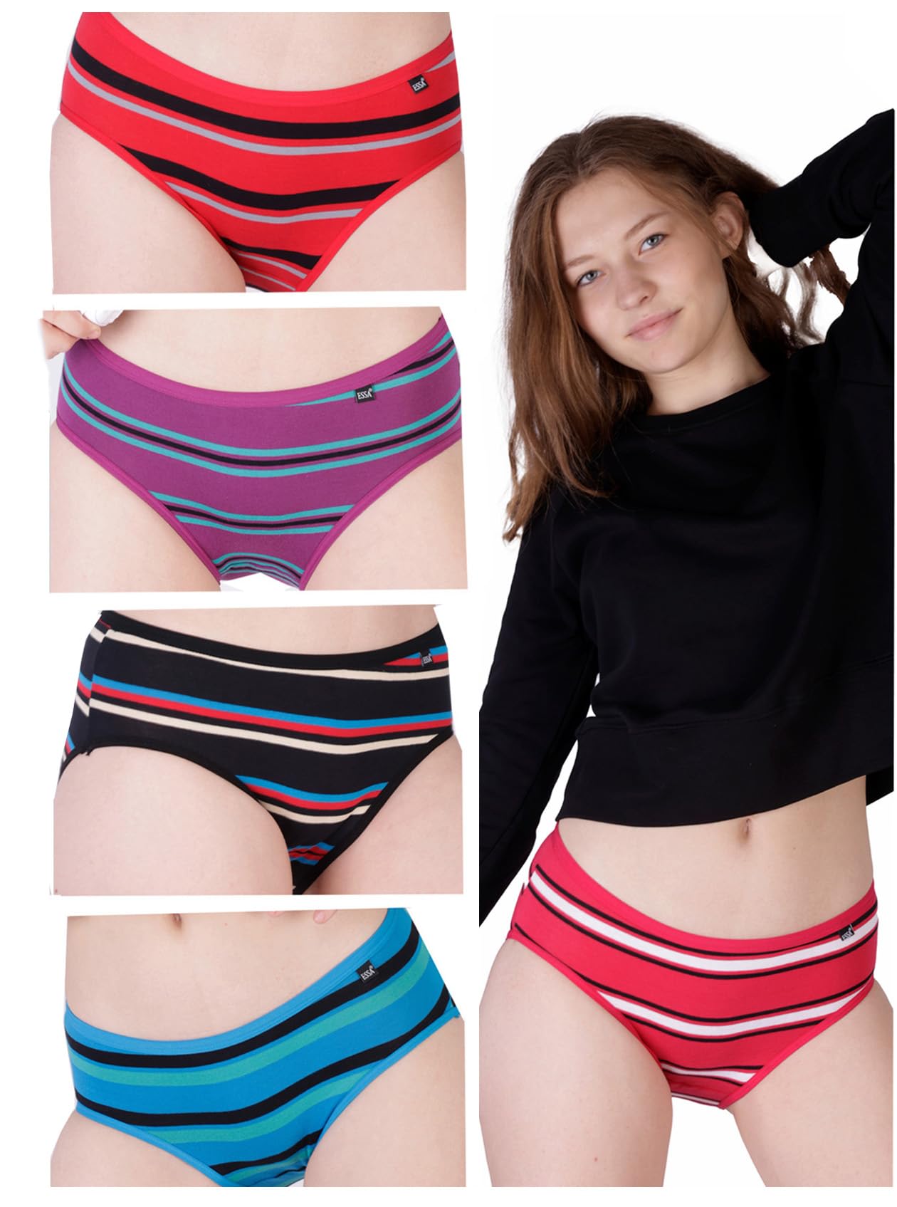 Women's Livana Striped Brief | 100% Cotton | Mid Rise | Multicolor (Color May Vary) | Comfortable Fit | Panties | Perfect for Everyday Wear | Pack of 5-image-2