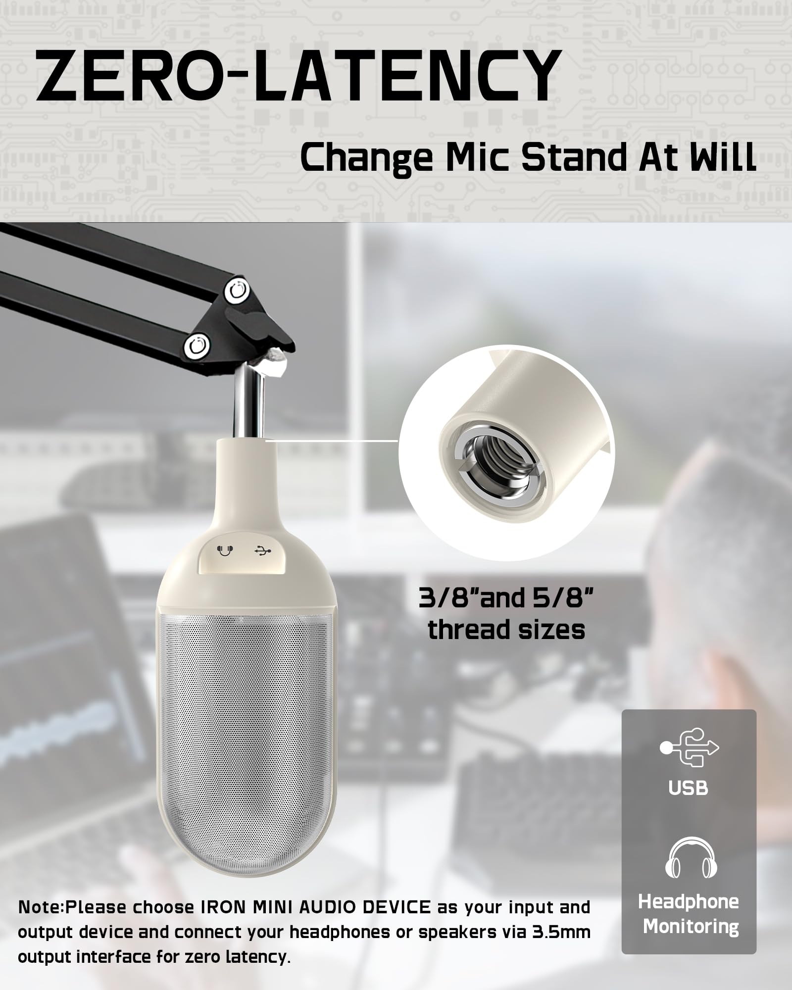 ALABS USBコンデンサーマイク(ワイヤレス)卓上PCマイクLEDタッチミュートノイズリダクション録音マイク/リモート