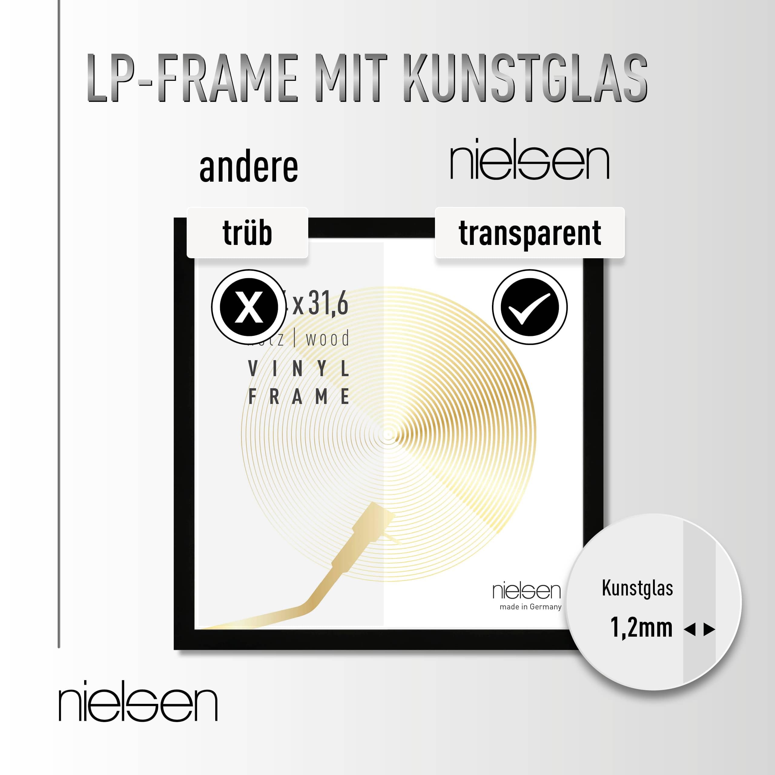 nielsen Schallplatten Rahmen, 31,4 x 31,6 cm (3er Set), Holz, Schwarz, Vinyl Rahmen zum Aufhängen im Hoch- & Querformat, bruchsicheres Kunstglas, Vinyl Holz