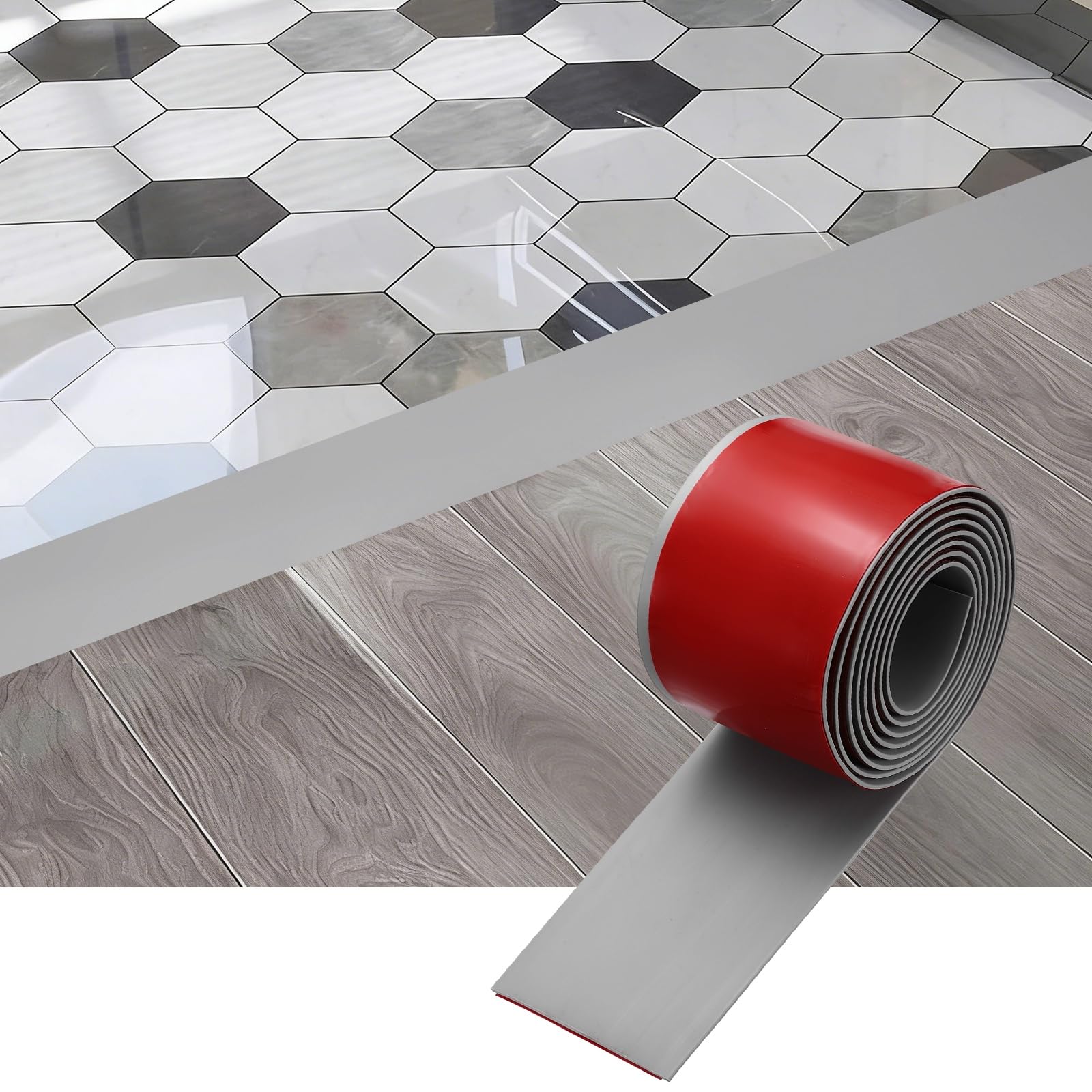 sourcing map Floor Transition Strip, 6.5FT x 2.99" x 0.14" Self Adhesive Floor Cover Strips Laminate Edge Trim for Flooring Gaps Carpet Transition, Gray