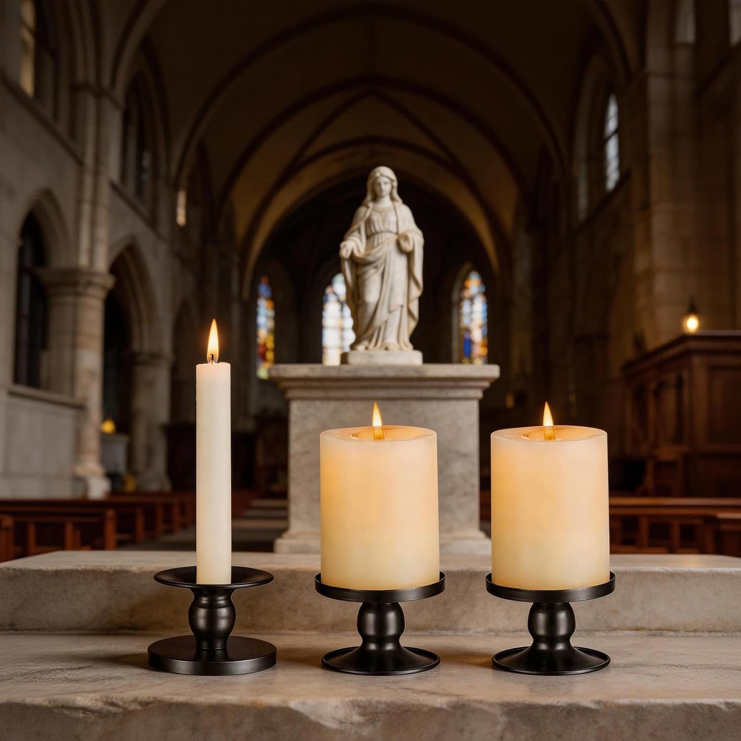 Pillar & Taper Black Candle Holder: Fits 3" Pillar and 0.87" Taper Candles