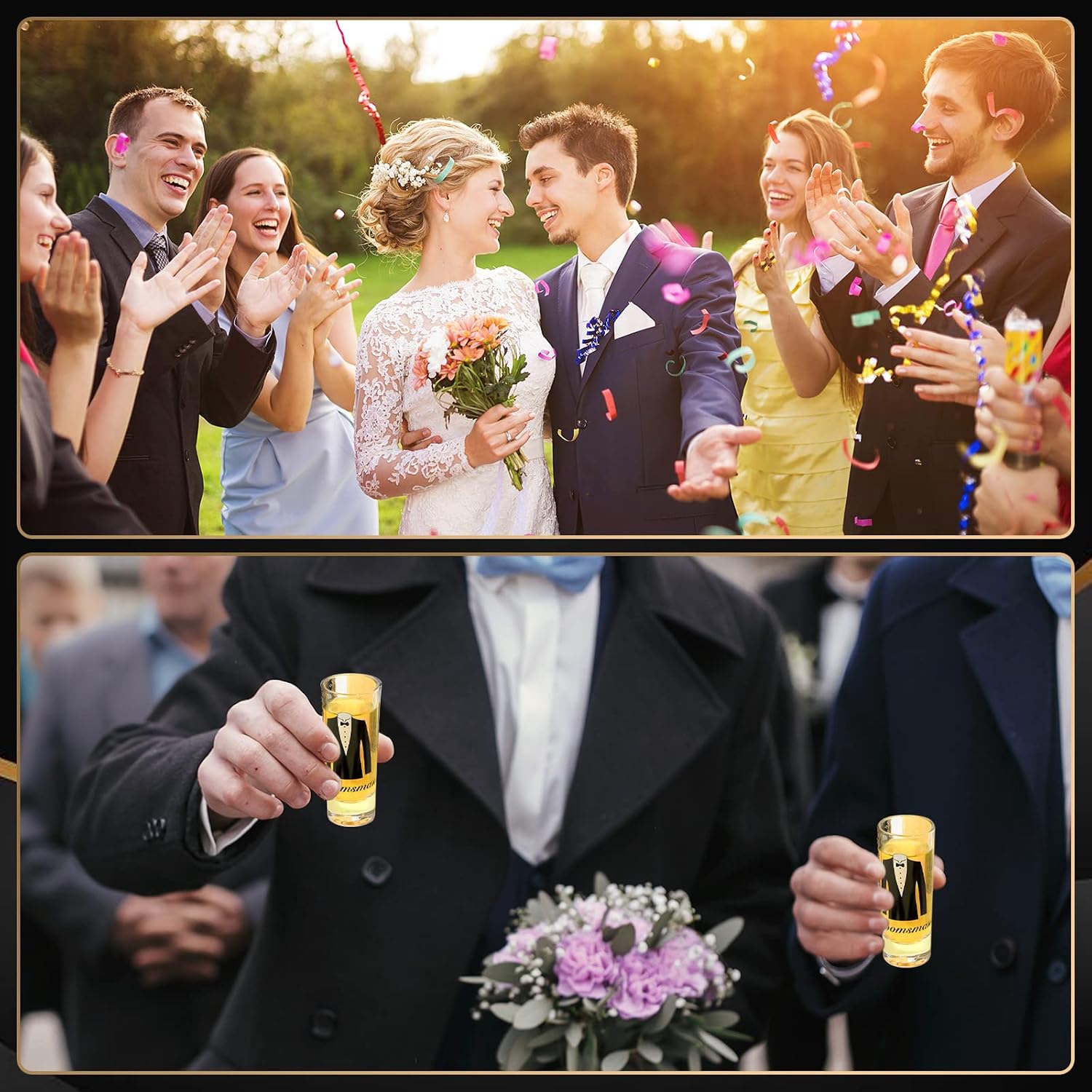 Zubebe 24 Pack Groomsmen Gifts Set, 12pcs Groomsmen Shot Glasses and 12pcs Poker Card Bottle Openers Groomsman Proposal Gift Best Man Tuxedo Shot Glasses Bulk for Wedding Bachelor Party Favors