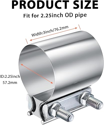 Miniatura 2 de Abrazadera de escape de 2.25 pulgadas, abrazadera de banda de escape de junta a tope de 2 14 pulgadas, acoplador de manguito de abrazadera de tubo