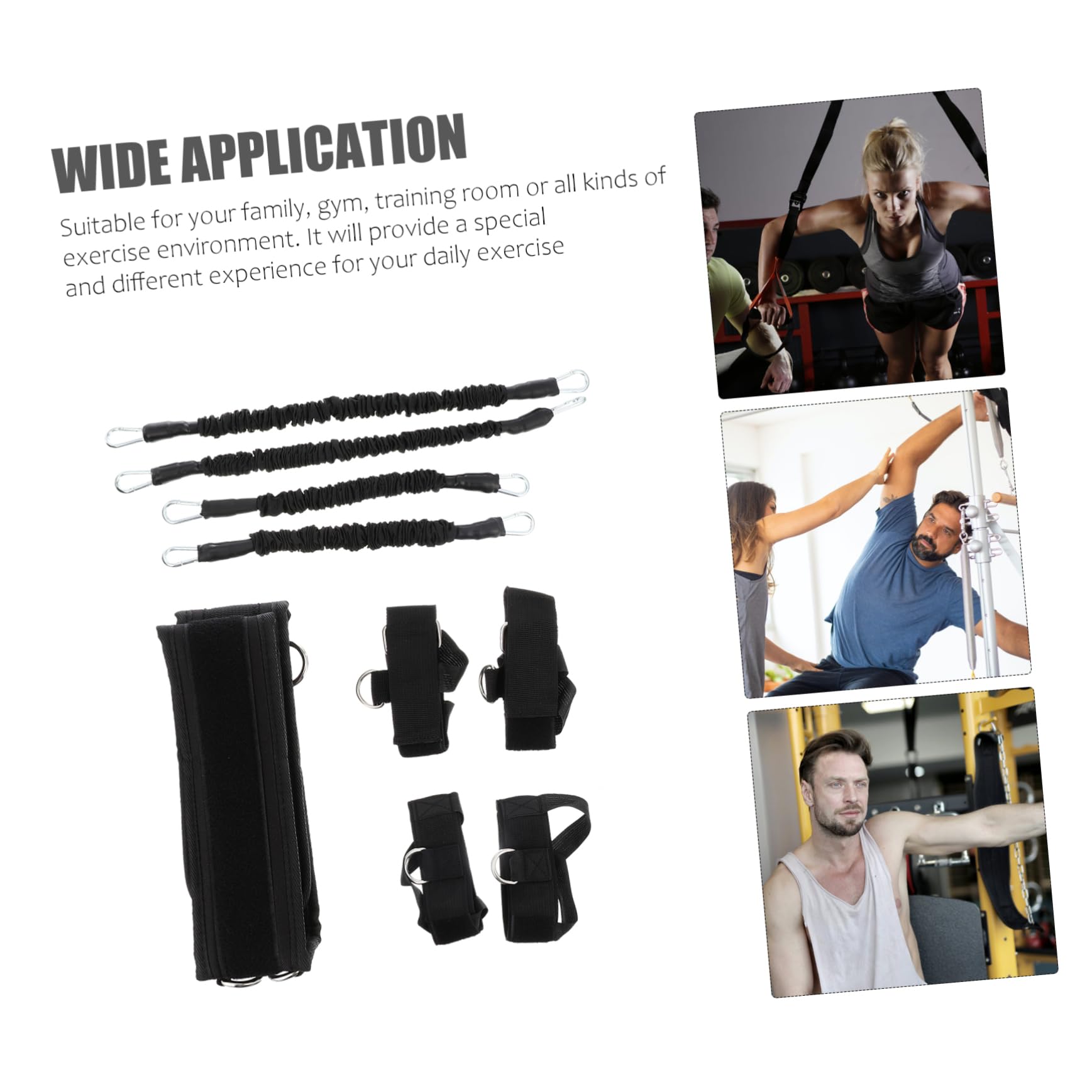 Set di Bande Elastiche Fitness 20lbs per Allenamento, Nero | Tessuto Oxford e Corda in Lattice, Dimensione Regolabile, Esercizi a Piedi e Uso Outdoor