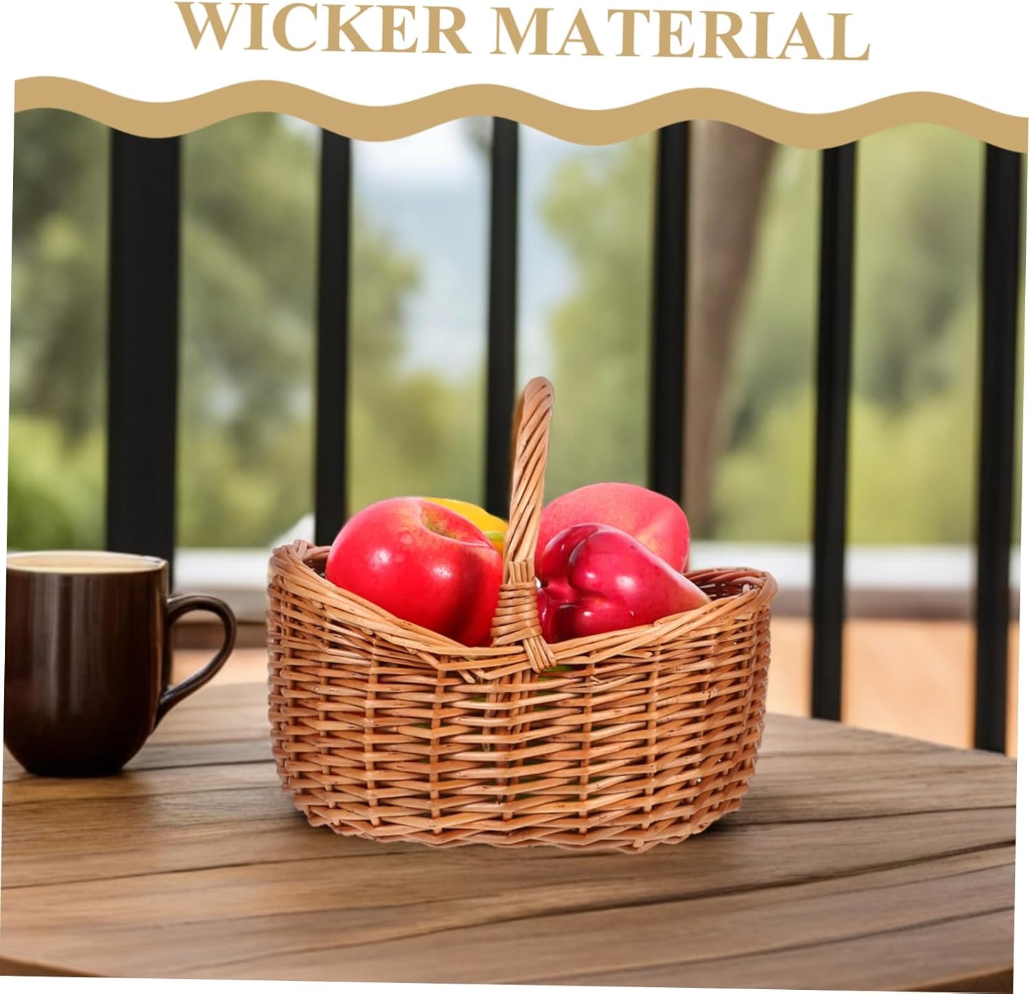 POPETPOP Handwoven Willow Picnic Basket Rustic Fruit Holder with Sturdy Handle for Outdoor Activities Shopping and Seasonal Decor Durable Woven Storage Organizer