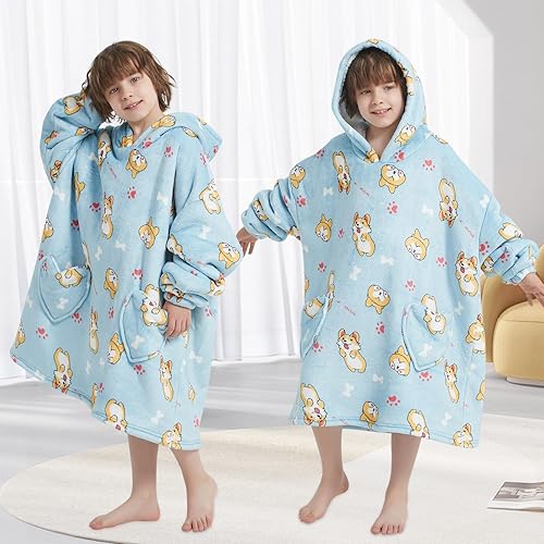 Miniatura 178 de Wearable Blanket Hoodie for Kids Oversized Sherpa Blanket Hoodie for Kids Boys Girls Teens 6-13YR,Navy Shark