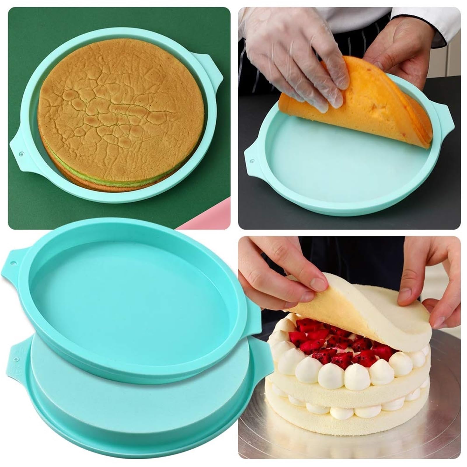 4 moldes redondos de silicona for tartas capas, molde redondo for, herramientas for hornear postres y Para Cocina(2.5x20.7x23.8cm)