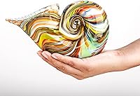 QFkris Hand-Blown 7.7" Multicolor Glass Nautilus Conch Figurine - Unique Seashell Sculpture for Home Decor & Paperweight