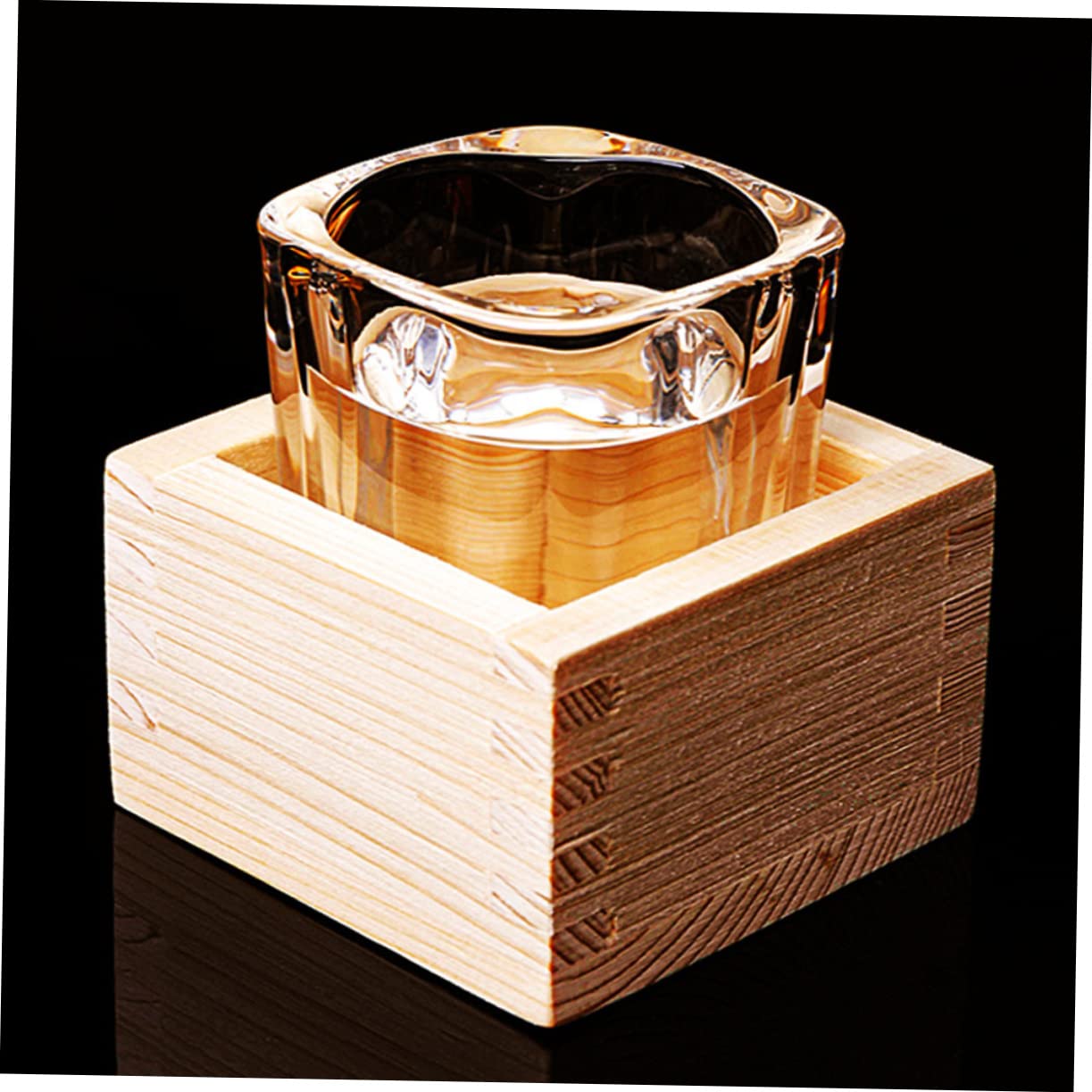 HOLIDYOYO 4pc Japanese Style Sake Cups Square Wooden Box Traditional Sake Cup Display Holder