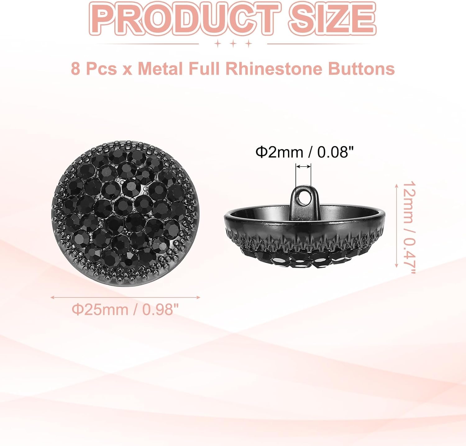 Rhinestone Buttons, Sew on Rhinestone Button Metal Round - Fitting for (Clothing - Decoration - DIY Crafts - Sewing Accessories - Wedding) 8 Pcs & 25mm & Black/Black - Image 2