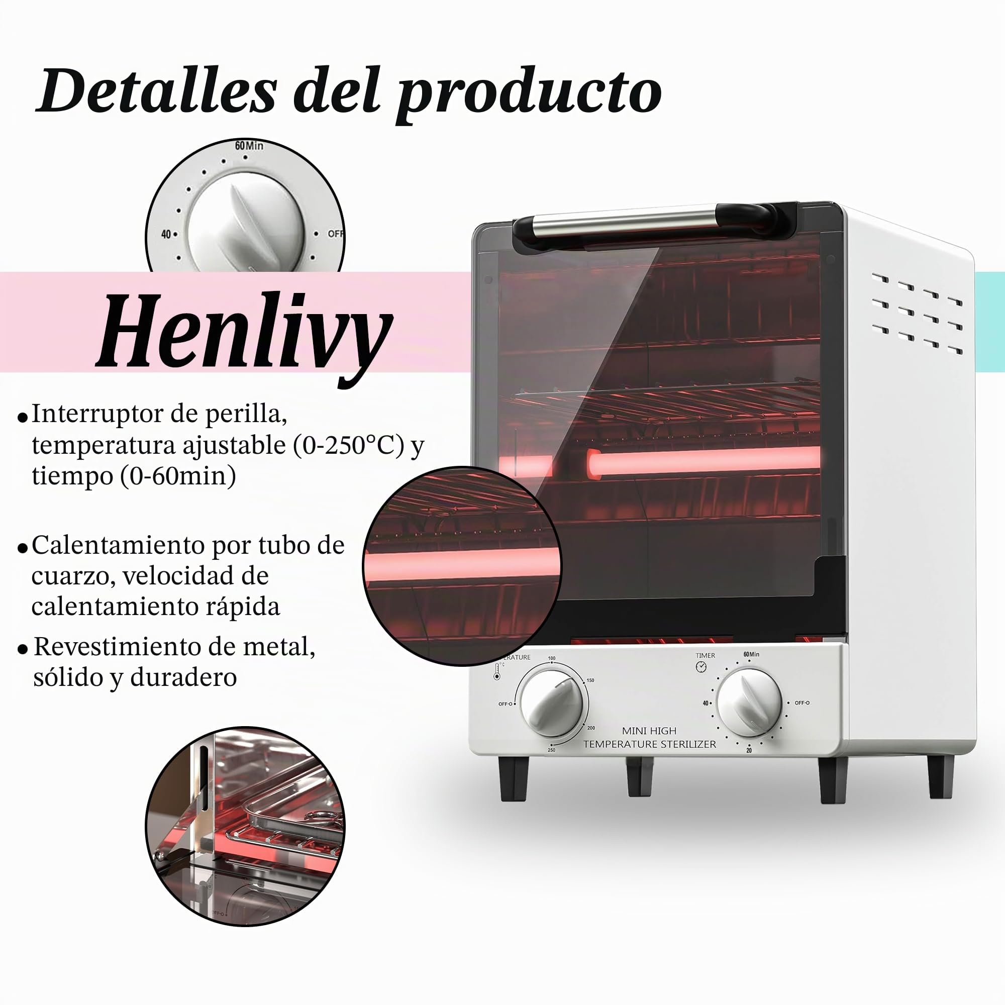 Esterilizador de alta temperatura, esterilizador de calor seco de gran capacidad de 10 litros, temperatura máxima de 250 °C, con control de temperatura y temporizador, para peluquería, spa, salón de