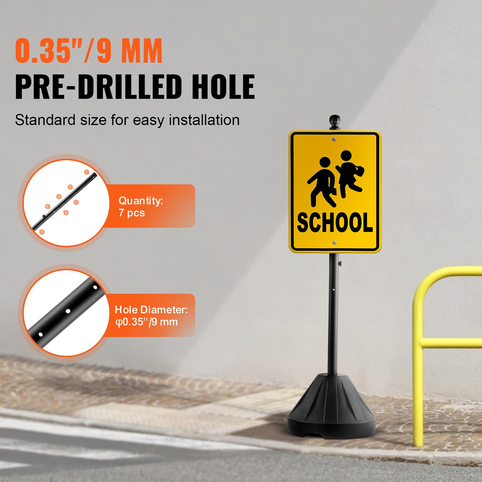 VEVOR Portacartello Portatile, Supporto per Cartello in Ghisa di Parcheggio Mobile 1524 mm con Base in Plastica Rigida e Ruote, per Cartelli Stradali di Divieto di Parcheggio, Bulloni e Dadi, Nero