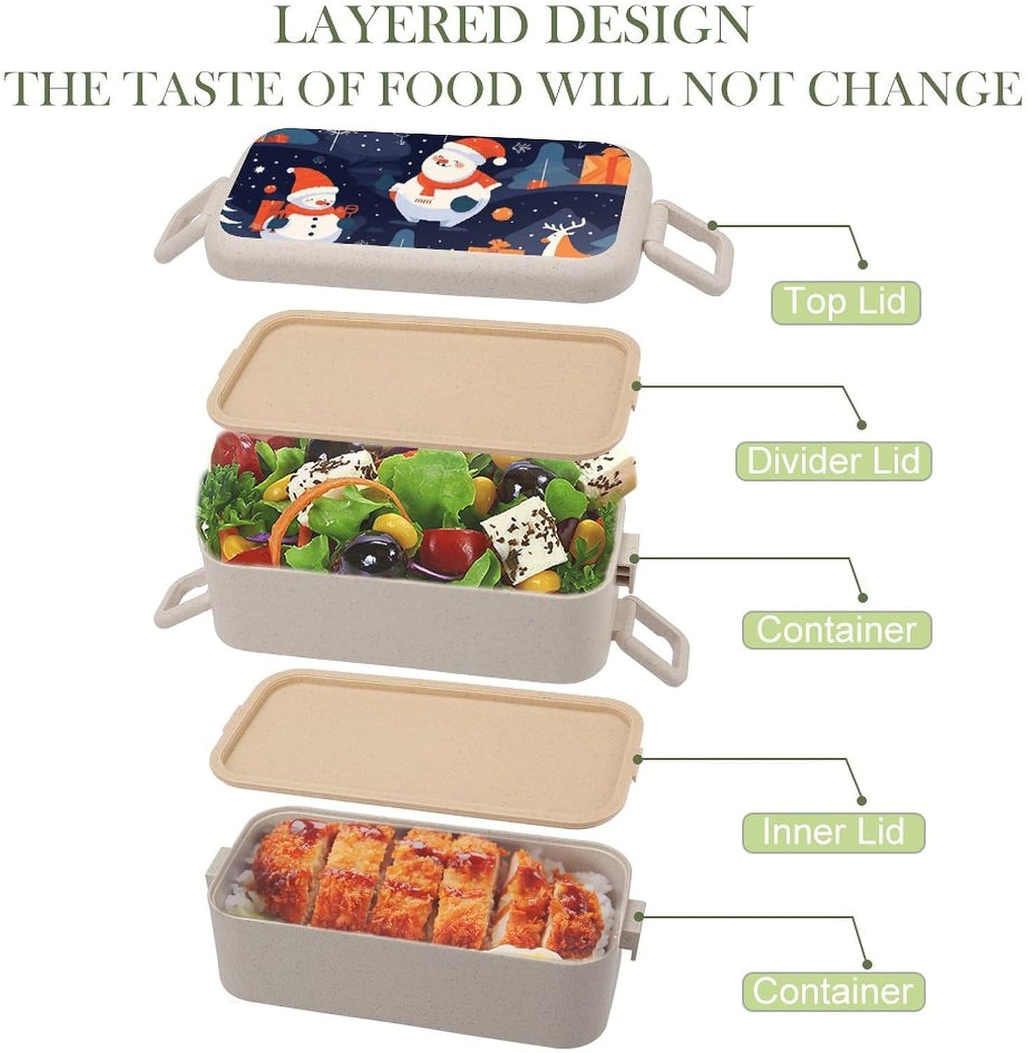 Lunch Box Bento Premium Snowman Dress Up Printed Bento Box Bento with Spoon And Fork with Compartment Containers Suitable for Men And Women