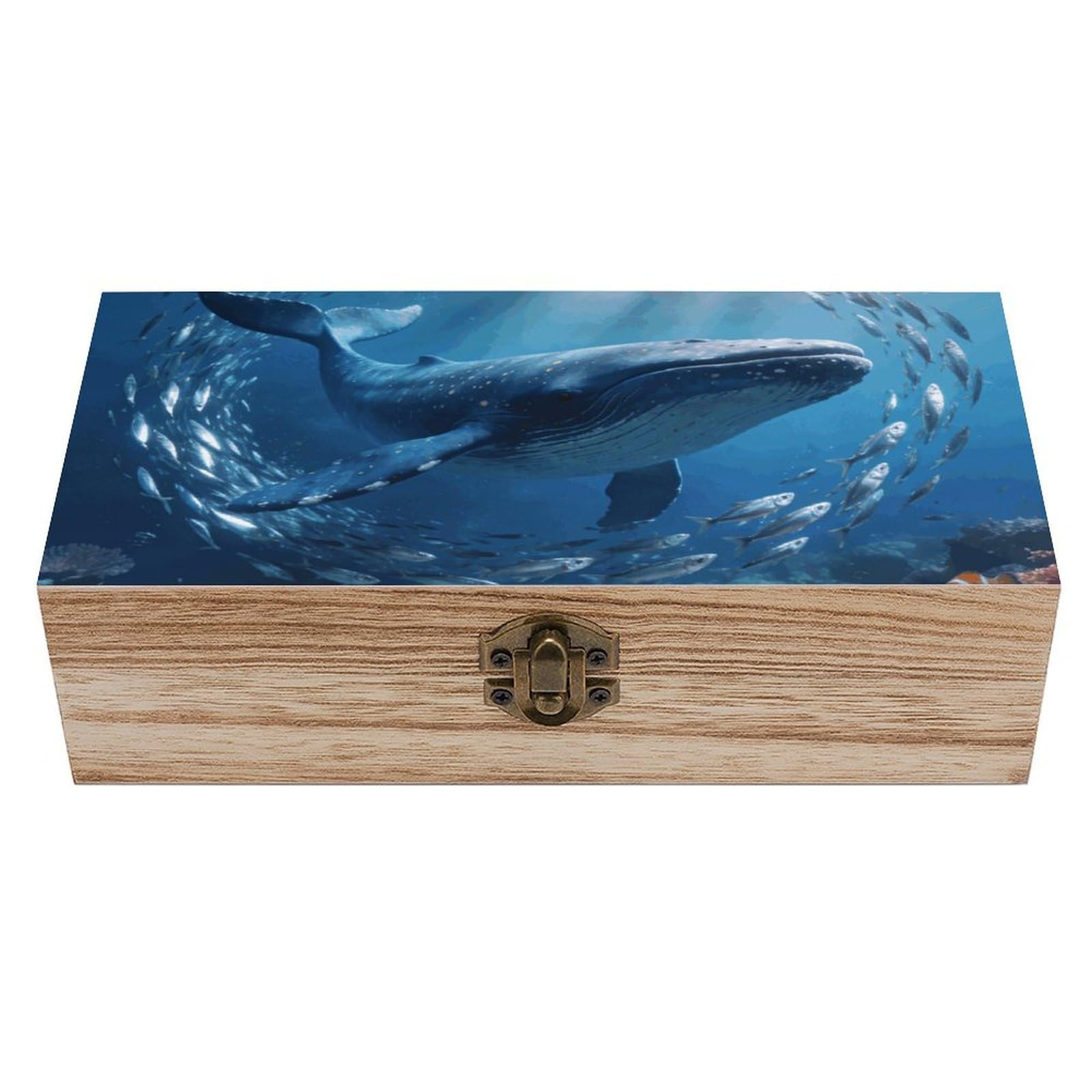LZQPOEAS Ocean Themed Wooden Storage Box Small Decorative Box with Hinged Lid Handmade Elegant Keepsake Storage Box for Jewelry, Photos, Trinkets, Letter Gifts, Small Heirlooms
