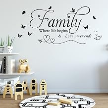 Cuayaes Family Where Life Begins and Love Never Ends Sayings Wall Stickers Family Letter Quote Removable Vinyl Decal Art Mural Wall Decor for Living Room Bedroom Kitchen