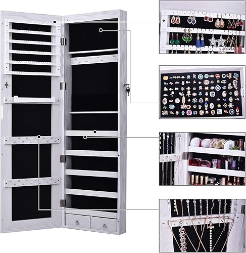 Miniatura 4 de soges Armario de joyas con espejo, organizador de joyas, armario de joyería con cerradura con espejo montado en la pared, espejo de longitud