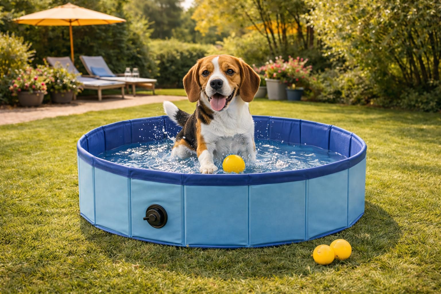 Piscina Perros - Piscina Redonda Azul 80x20 cm - plástico Resistente - Plegable - sin Bomba - con válvula de Drenaje - Verano - Tipo Manta refrescante para Perros