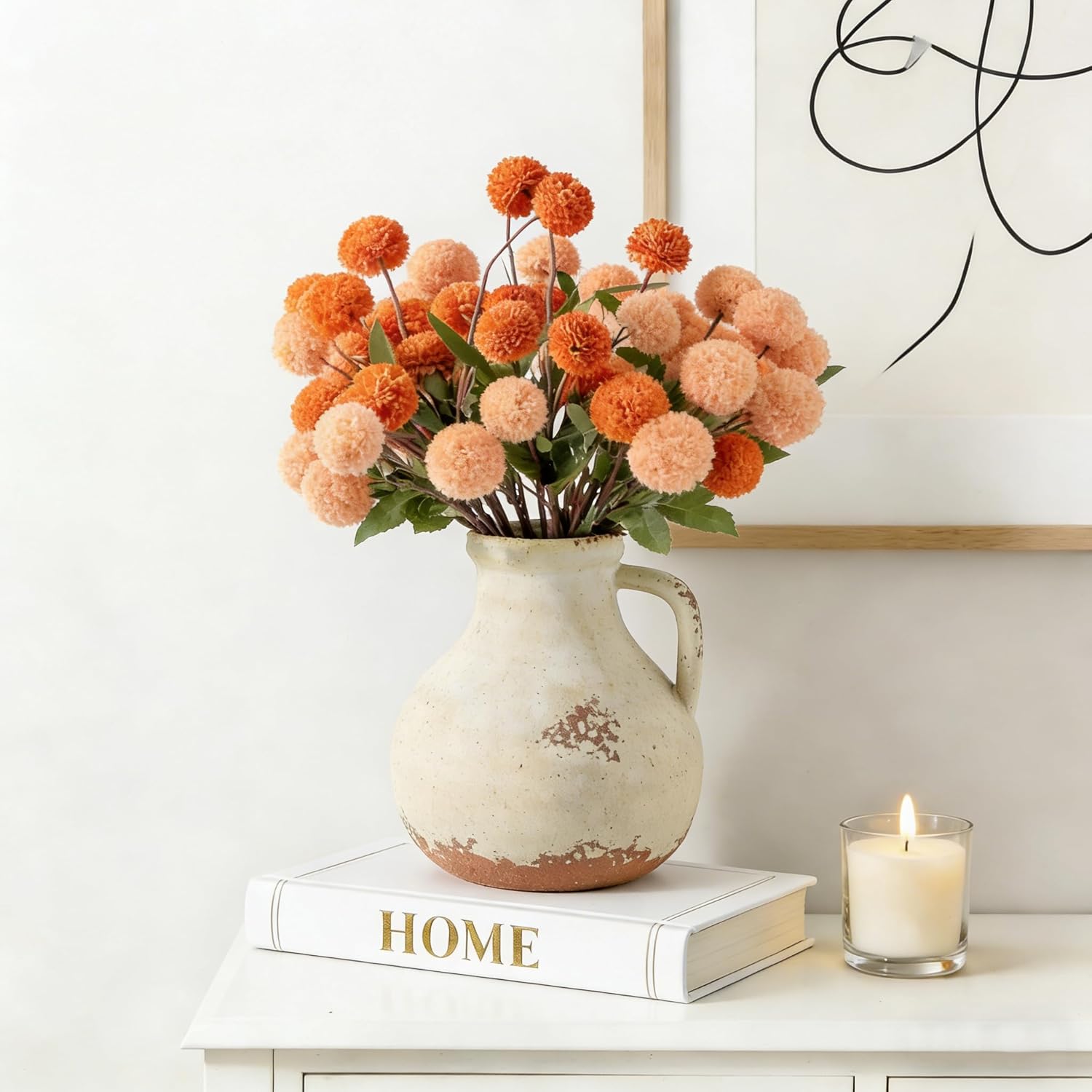 Ceramic Flower Vase Home Decor - 7.1 Inch Farmhouse Vases Rustic Vintage Living Room Kitchen Bedroom Decorations for House Book Shelf Office Coffee Desk Dining Fireplace