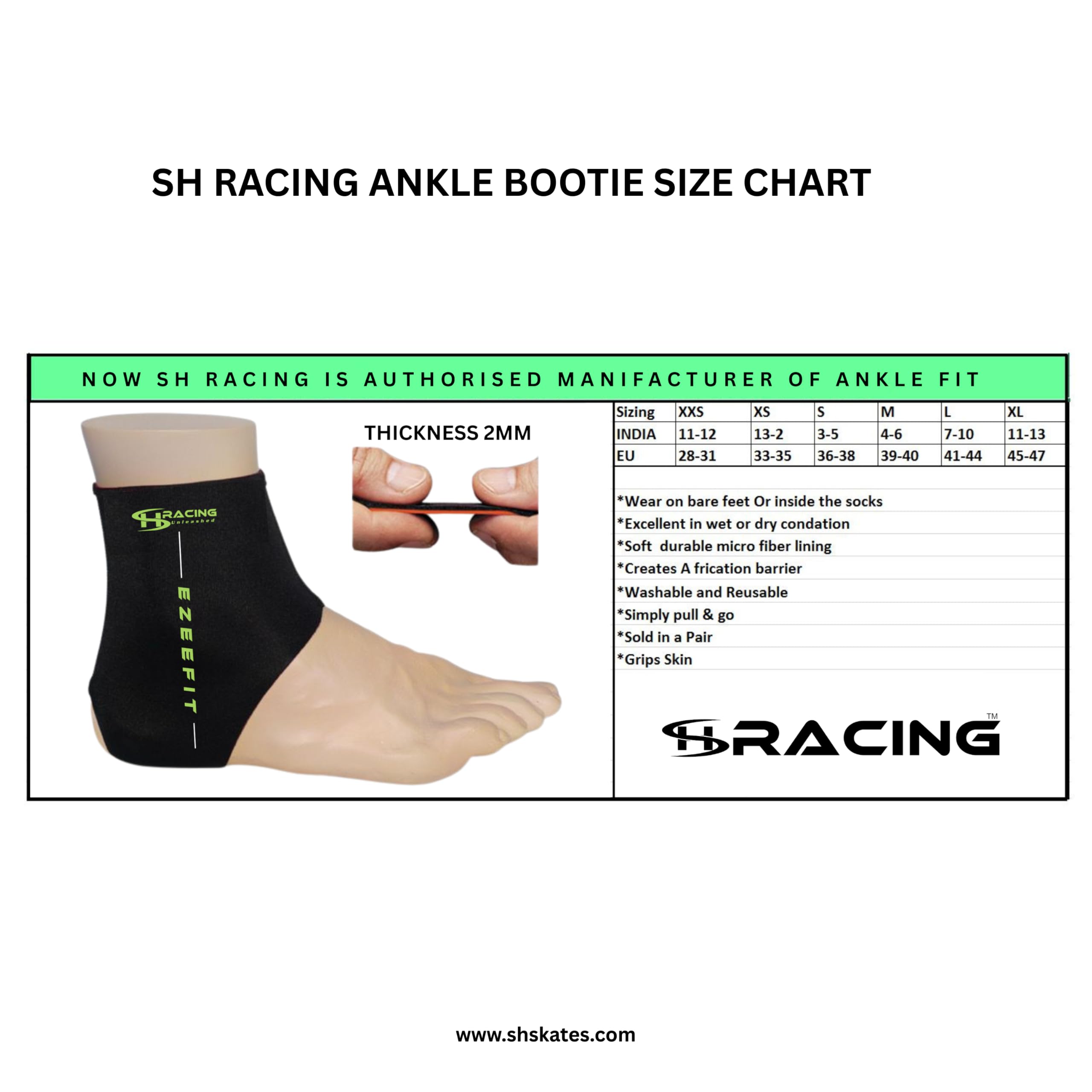 Sh Ezeefit Ankle Protection Sleeve for Skating, Black with Neon Green Trim (S) 3