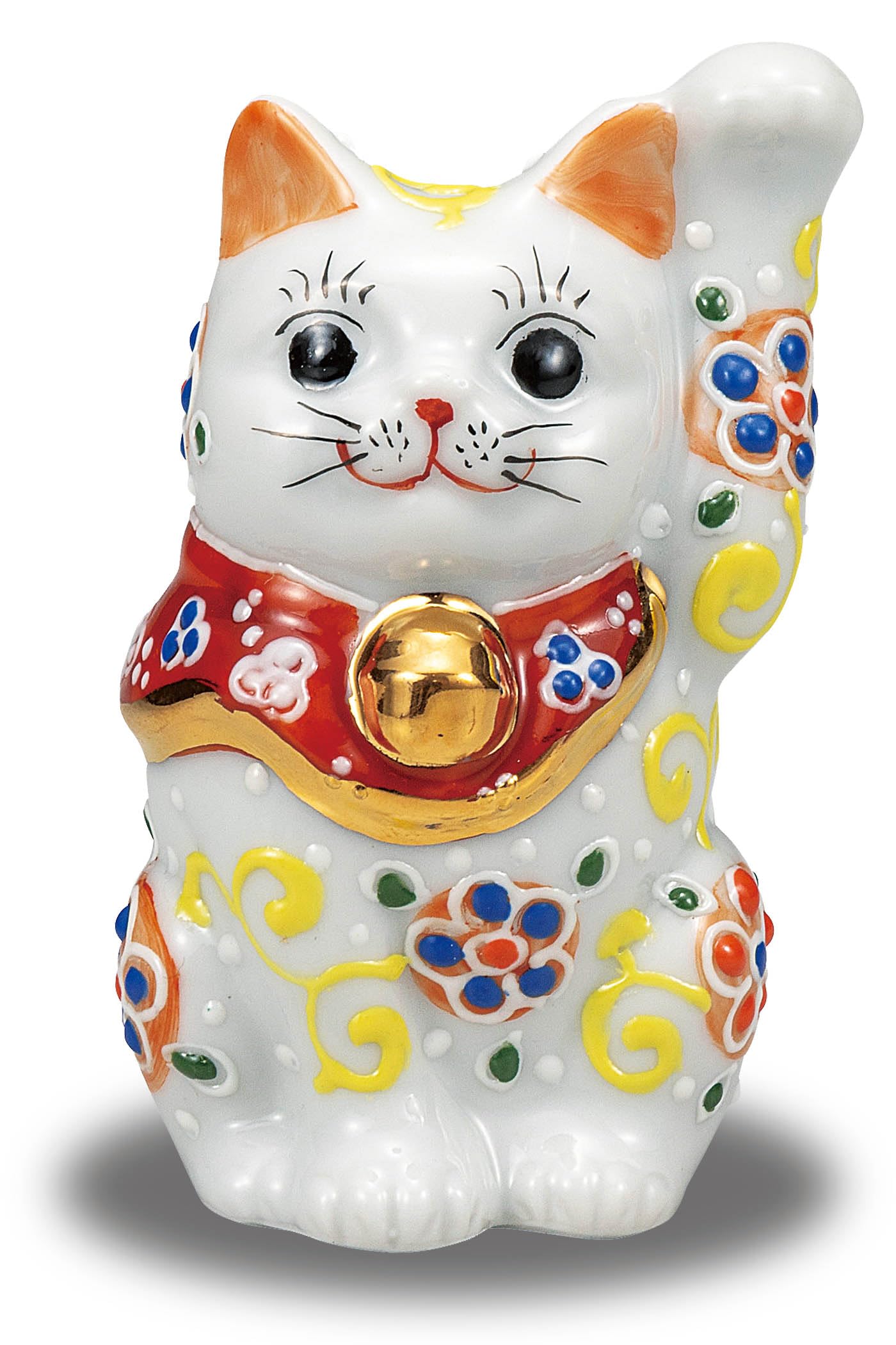 Kutani Ware Maneki Neko Lucky Cat Plum Arabesque 3.5in Ceramic Japan