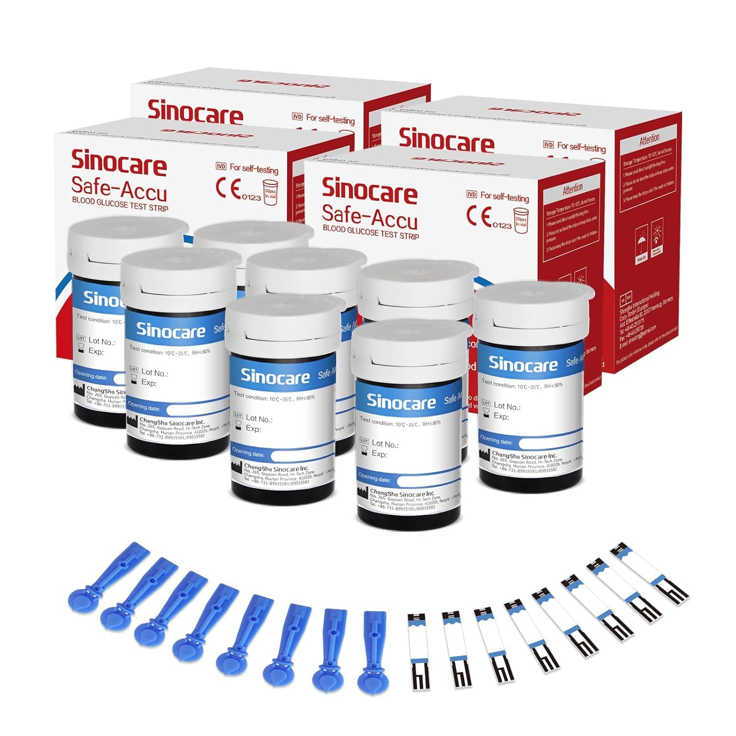 Teststreifen Blutzucker 200 Set nur für sinocare Safe-Accu Blutzuckermessgerät, Blutzuckerteststreifen 200 und Lanzetten 200