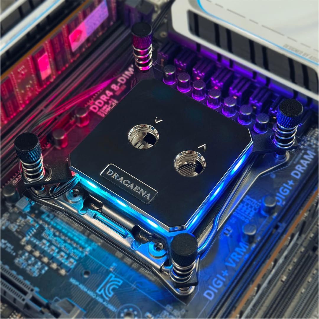 Dracaena.io CPU Water Block LGA1700/1200/115X, top in metallo, nero, 5V