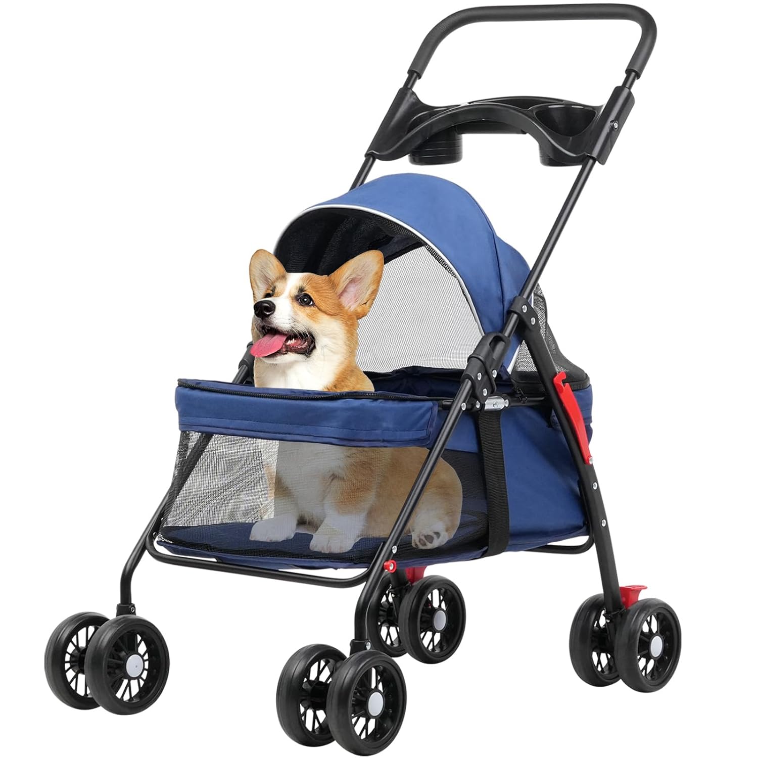 Advwin 4 Wheels Pet Stroller Dog Cat Cage Stroller for Medium Small Travel Folding Carrier Waterproof Puppy Stroller w/Cup Holder