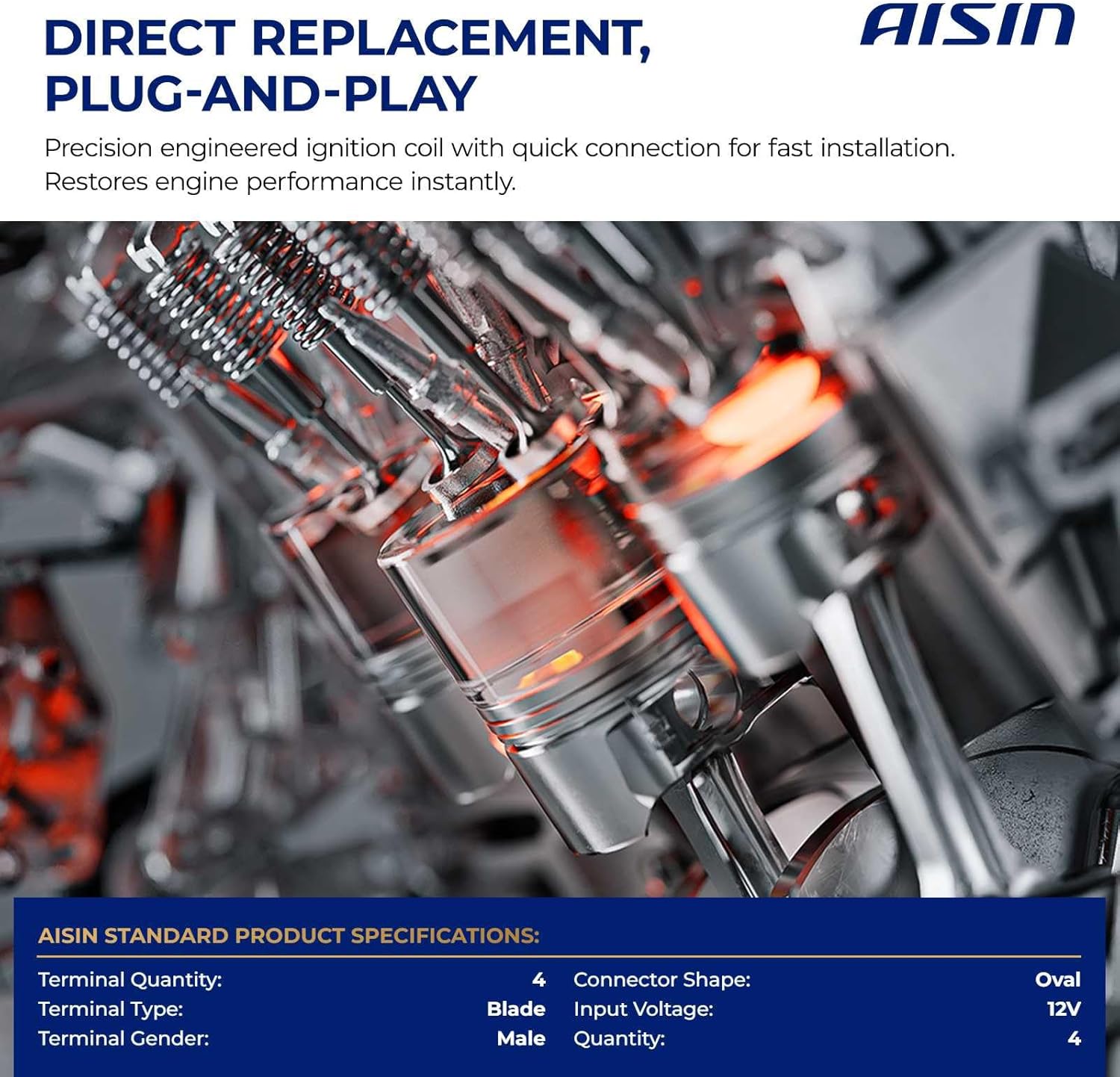 AISIN AFTERMARKET ESCVG-00056 Pack of 4 Ignition Coils - Compatible with Volkswagen Passat 2006-2010, Jetta 2012-2013, Golf 2006 & 2012-2013, Beetle 2012-2013, Audi A4 2005-2016, A5 Q5 2010-2017