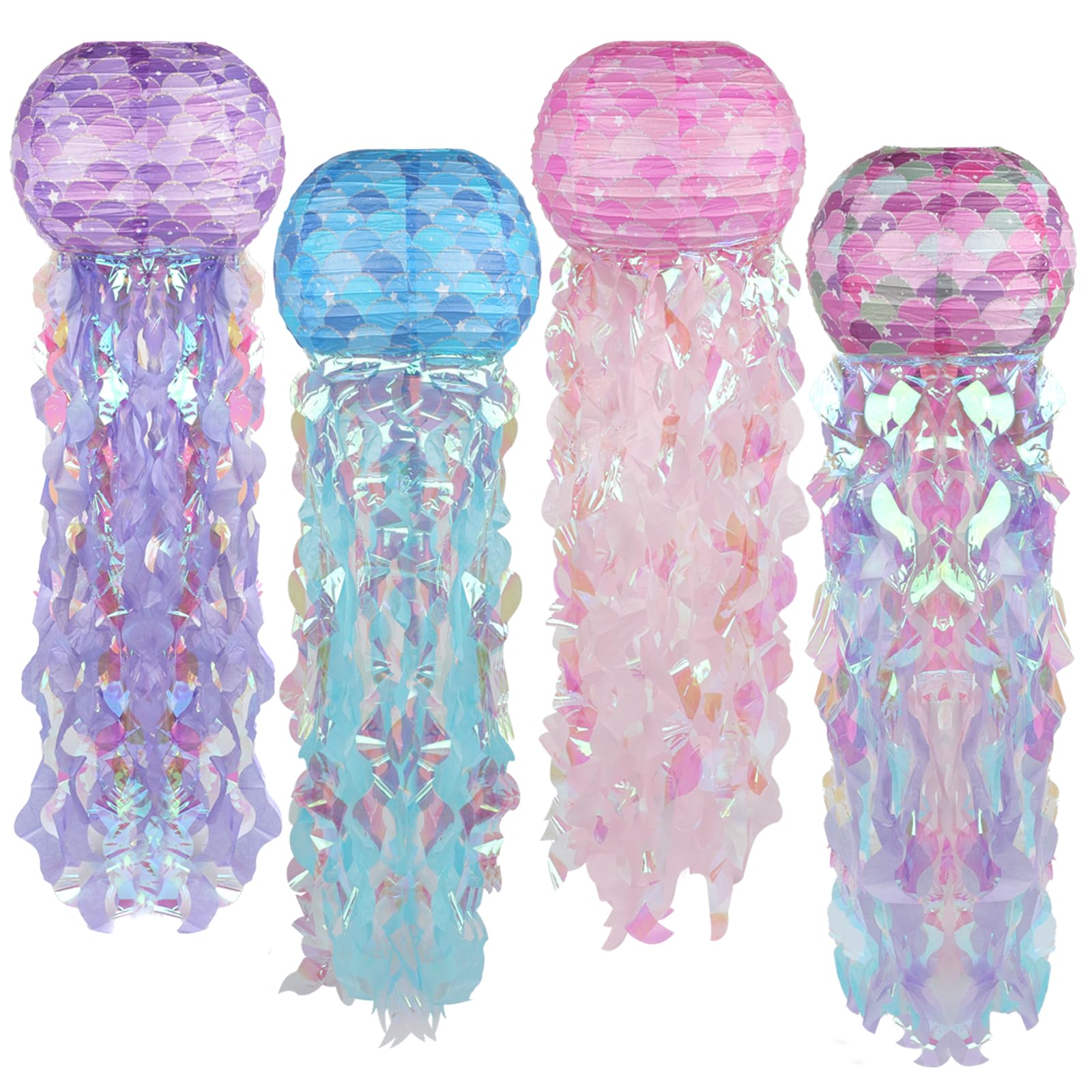 4PCS Hanging Jelly Fish Paper Lanterns Gradient Colorful Paper Lanterns Hanging Mermaid Wishes Lantern for Mermaid Theme Party Birthday Decorations Baby Shower Baby Room Under The Sea Ocean Decoration