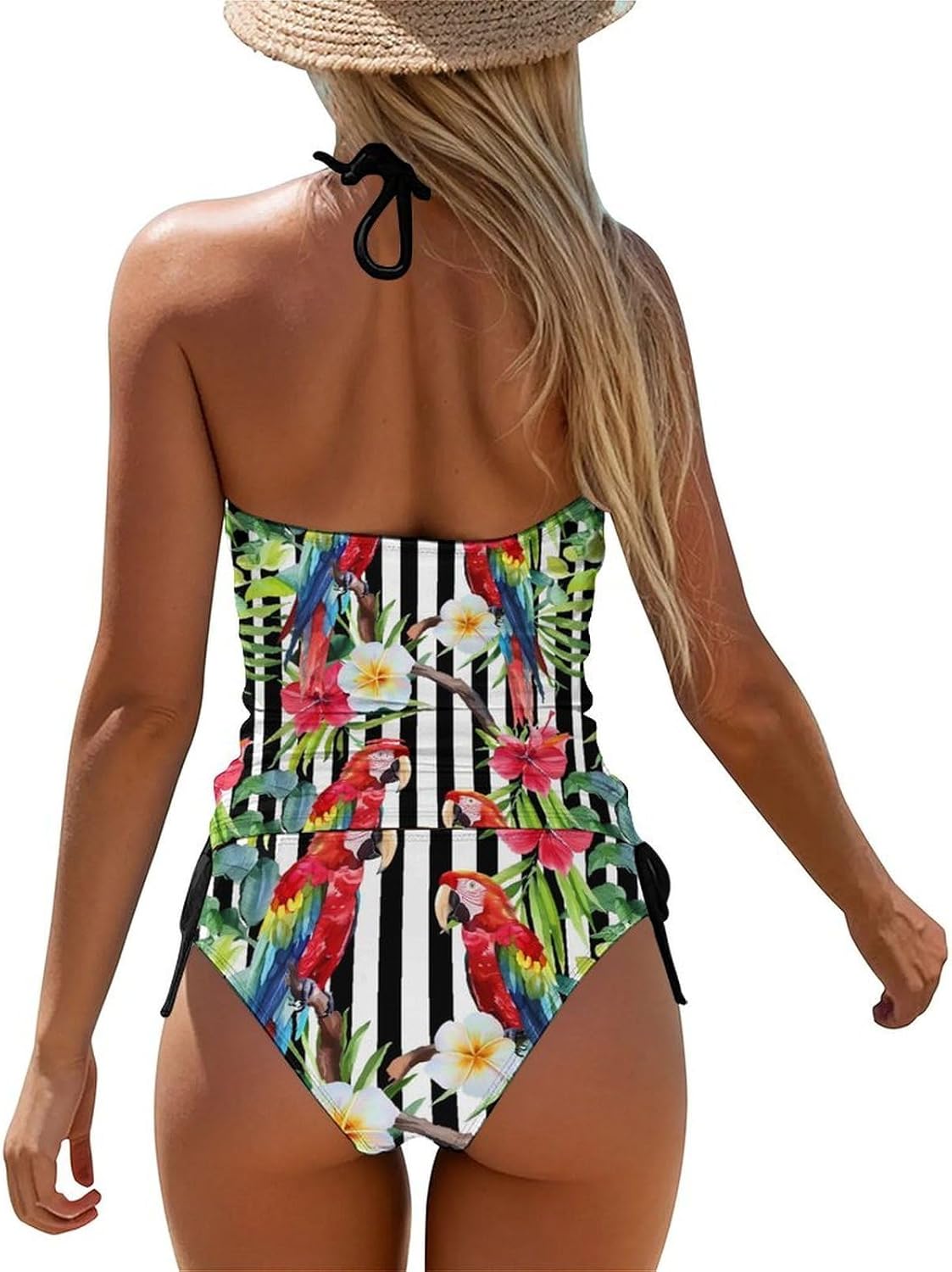 Macaw Parrot Flowers Novelty Women's Swimwear Set 2 Pcs Tankini String Swimsuits Bathing Suits