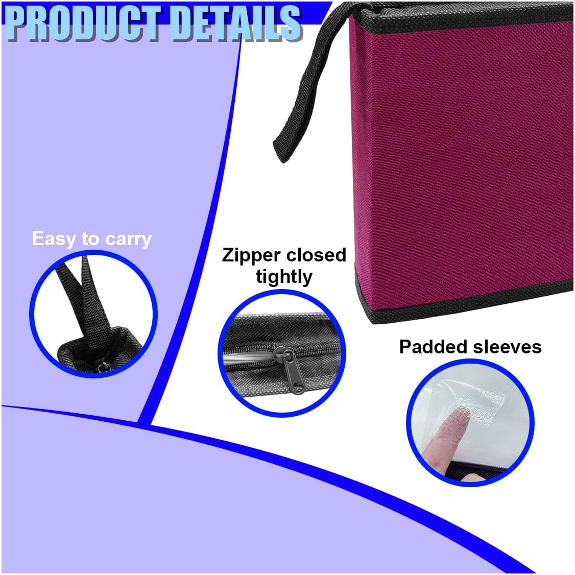Craedli Car CD Case Holder, 40 Capacity DVD Disc Organizer Wallet with Zipper, Portable Hard Plastic CD Storage Binder, Universal DVD Protective Accessories for Car, Home, Travel, Office (Purple)