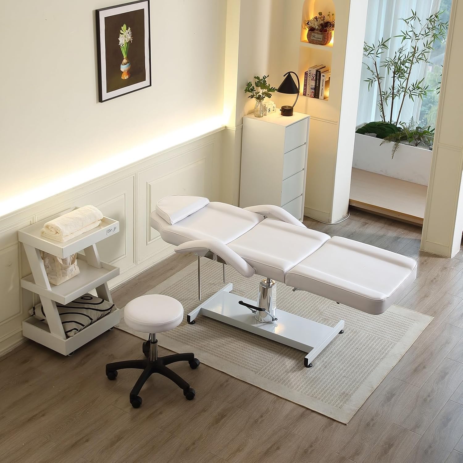 LSLIFE Professional Hydraulic Beauty Bett Aufzug Massage Bett Memory Spongemat Ergonomische verstellbare Armbänder wasserdicht PU Leder Für Schönheitssalons, SPA und Heim (Weiß)