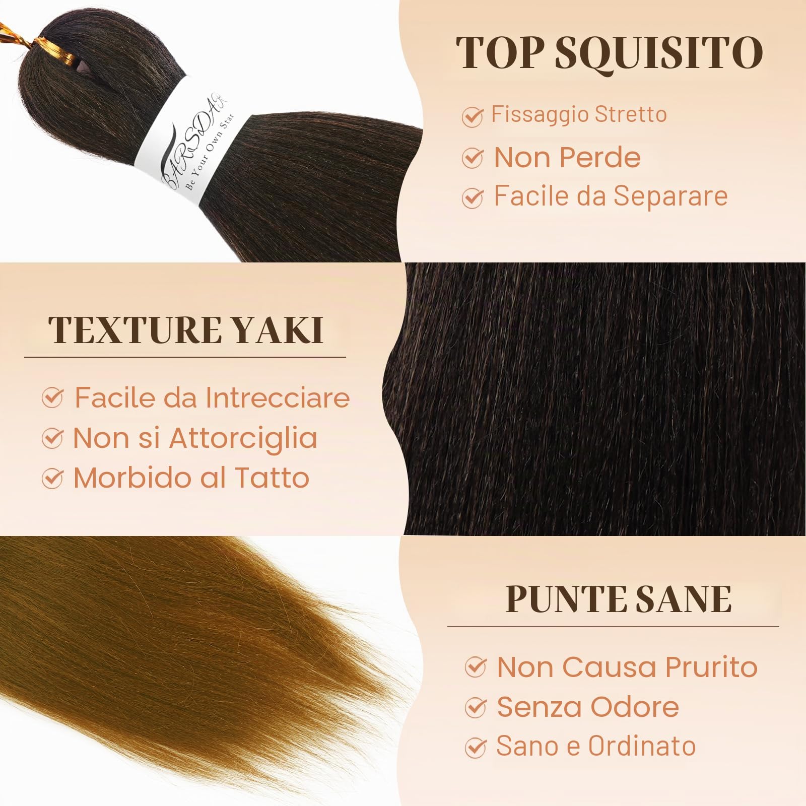 BARSDAR Pre-Stretched Braiding Hair, 66cm 8 Confezioni Lunga Ombre Braiding Hair Pre-Stretched Professionali Sintetici Braiding Hair Extensions Crochet Trecce Hot Water - T1B/30/27#